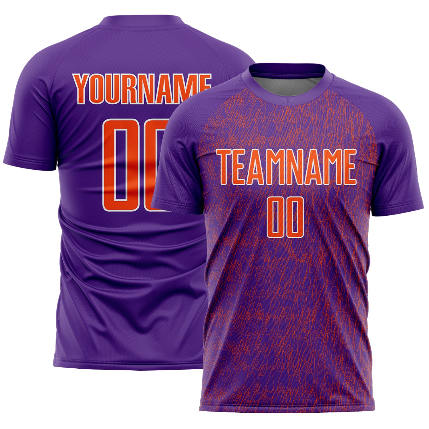 Custom Purple Orange-White Abstract Scribble Curve Line Pattern Sports Sublimation Soccer Uniform Jersey