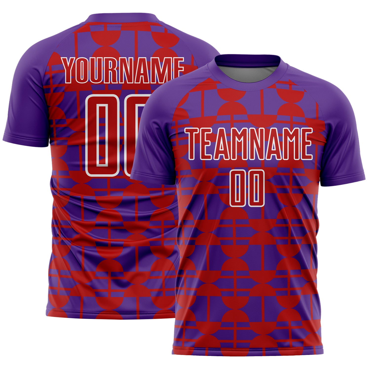 Custom Purple Red-White Geometric Shapes Sports Sublimation Soccer Uniform Jersey