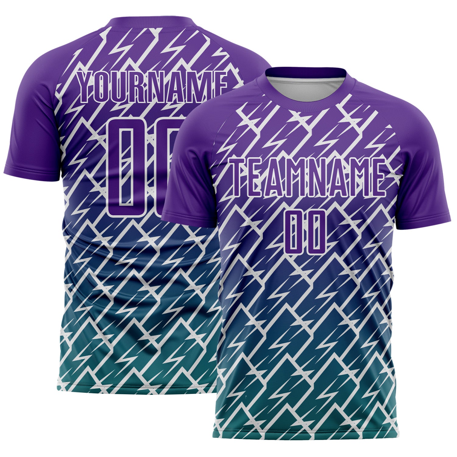 Custom Purple Teal-White Lightning Sports Sublimation Soccer Uniform Jersey
