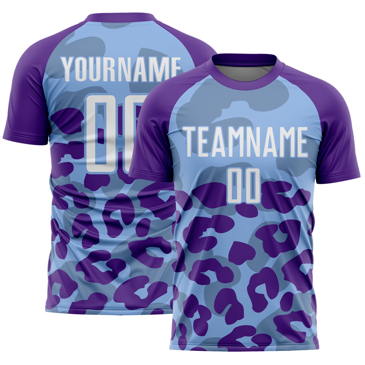 Custom Purple White-Light Blue Animal Leopard Print Sports Sublimation Soccer Uniform Jersey