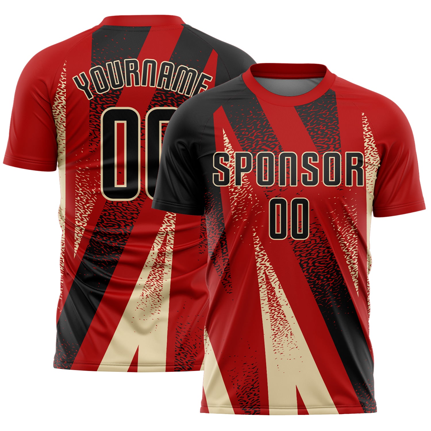 Custom Red Black-Cream Radial Burst Sports Sublimation Soccer Uniform Jersey