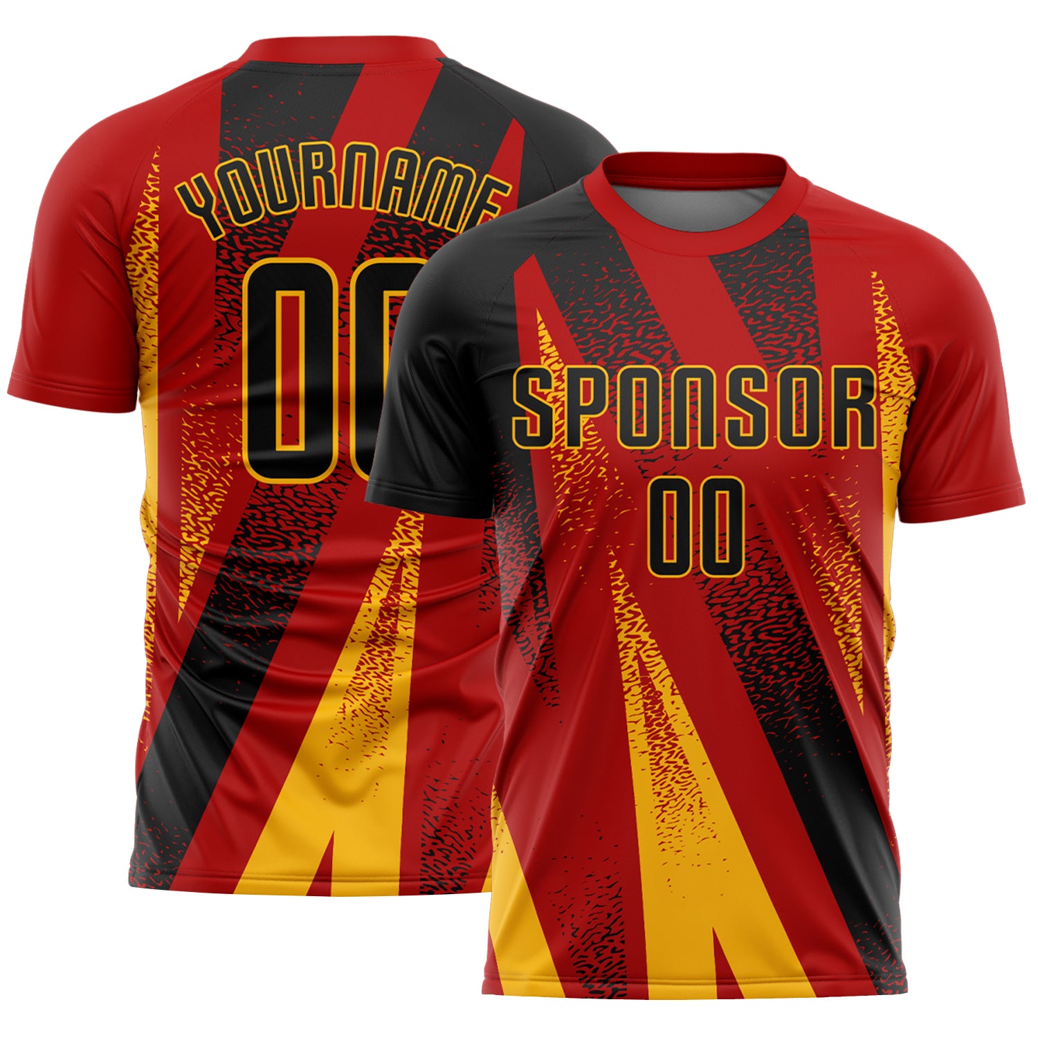 Custom Red Black-Gold Radial Burst Sports Sublimation Soccer Uniform Jersey
