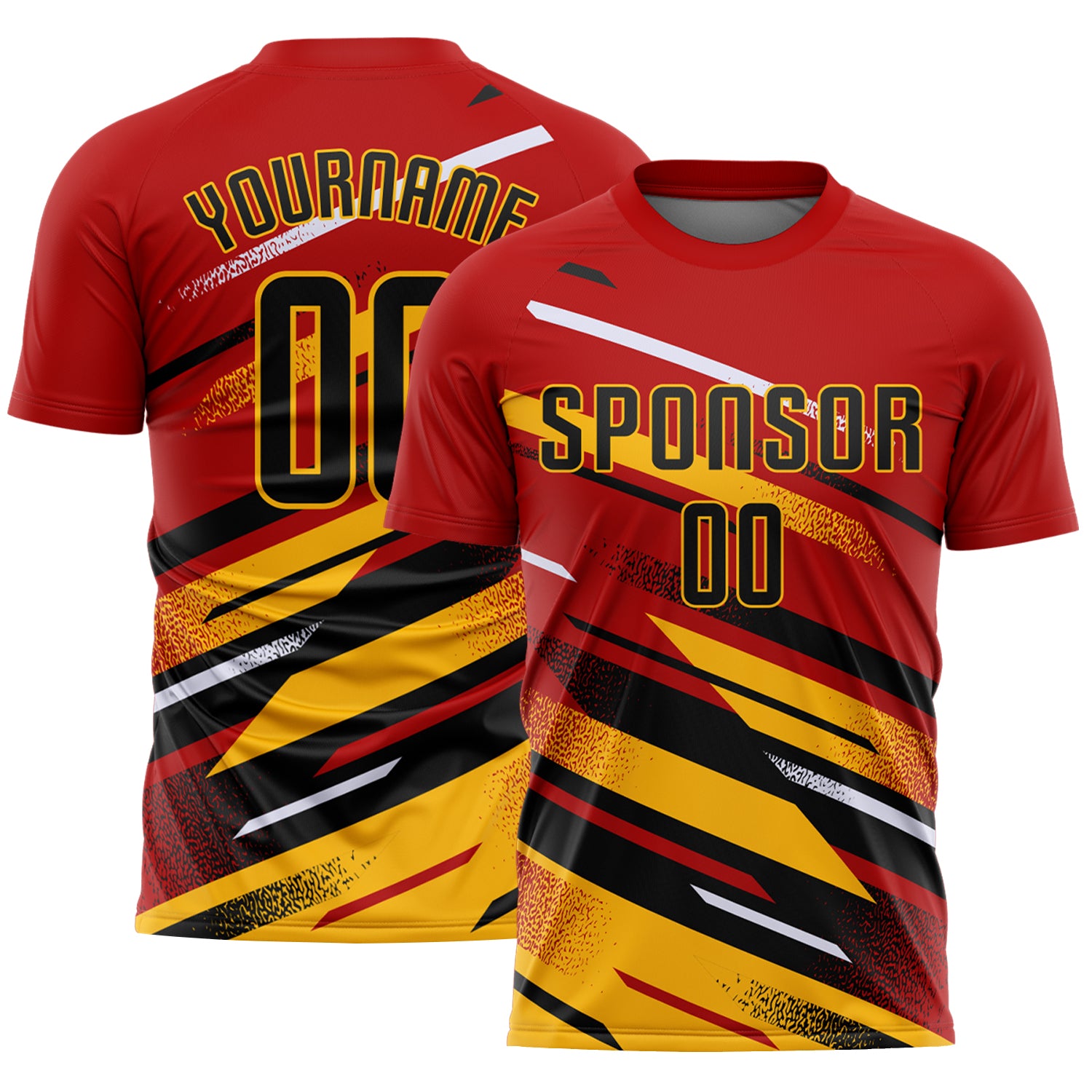 Custom Red Black Gold-White Grunge Stripe And Grainy Sports Sublimation Soccer Uniform Jersey