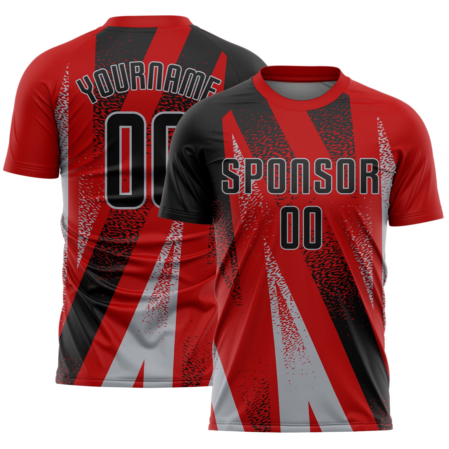 Custom Red Black-Gray Radial Burst Sports Sublimation Soccer Uniform Jersey