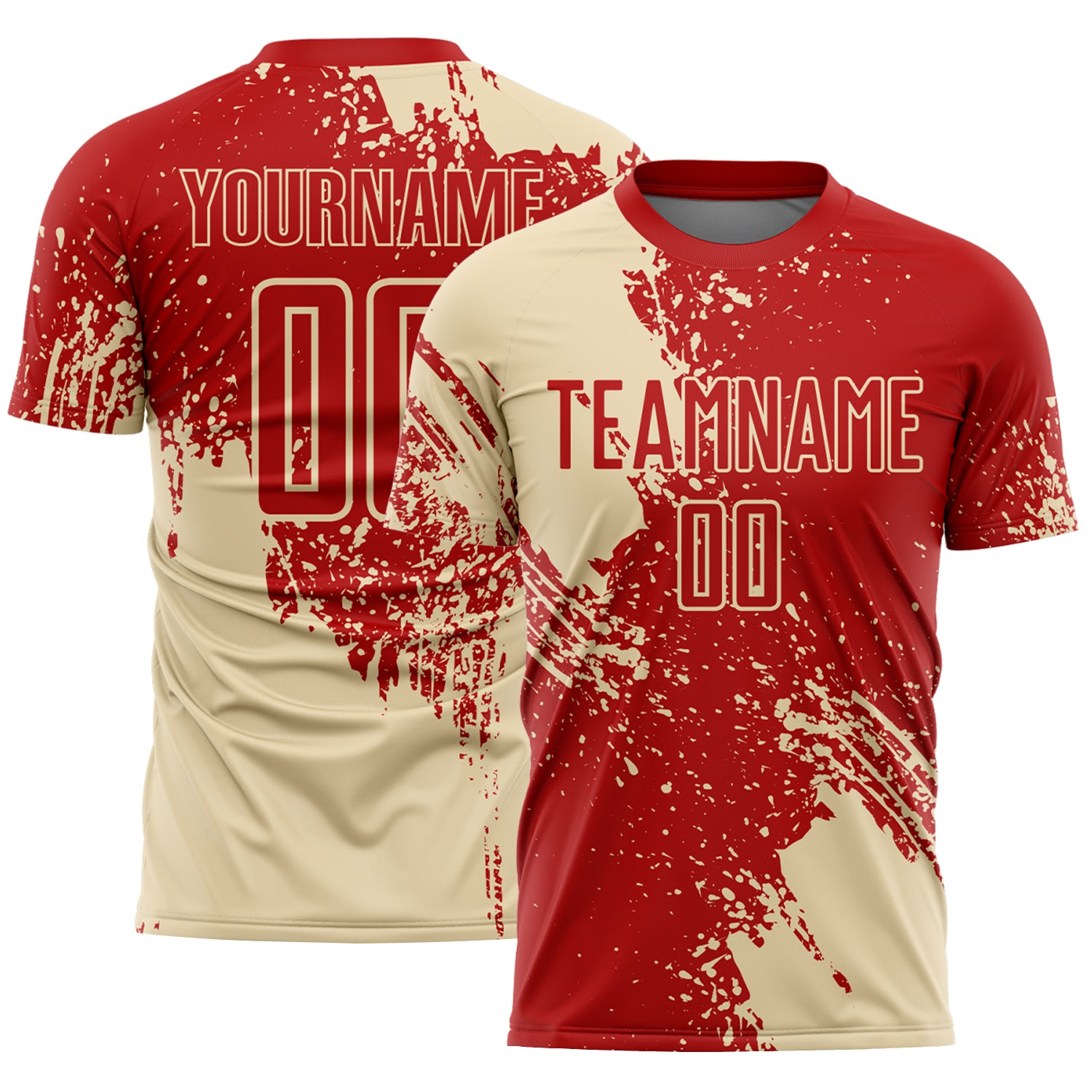Custom Red Cream Abstract Brush Stroke Sports Sublimation Soccer Uniform Jersey