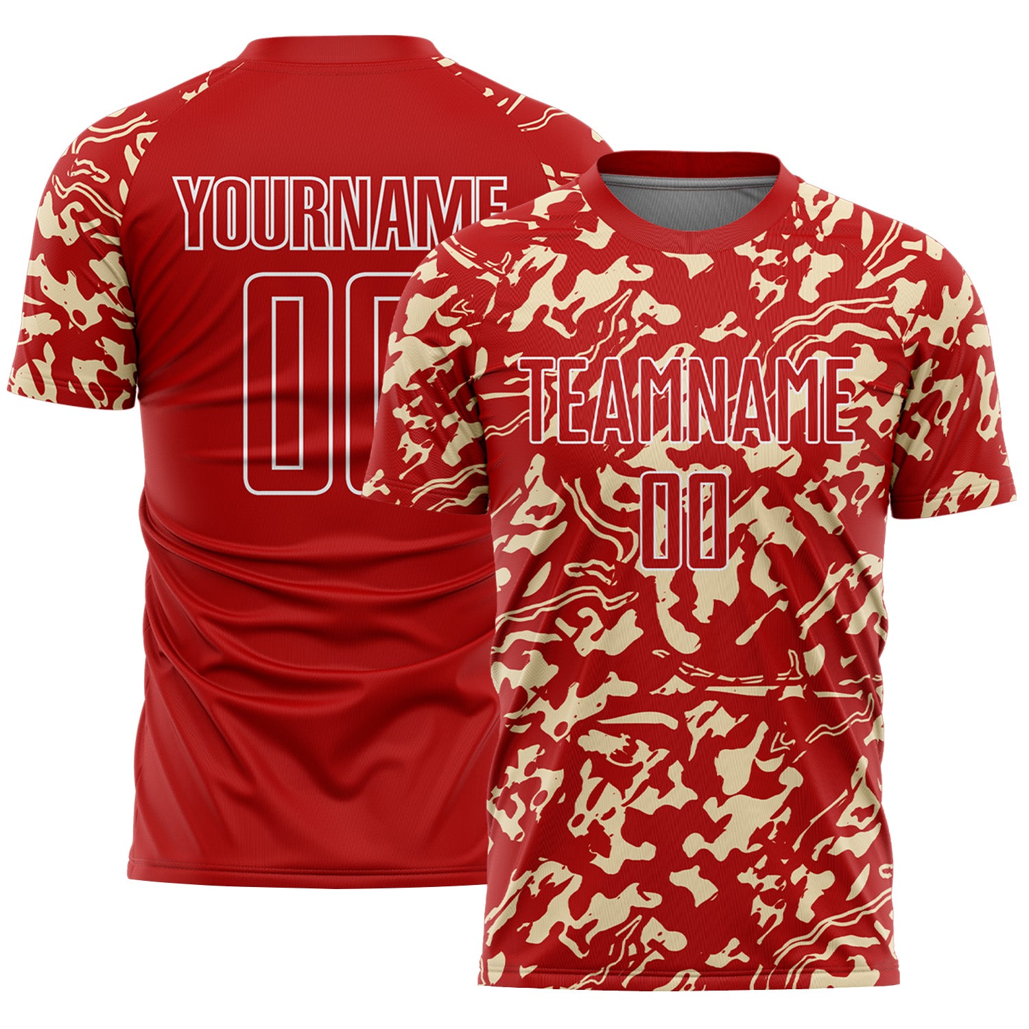 Custom Red Cream-White Liquid Fluid Pattern Sports Sublimation Soccer Uniform Jersey