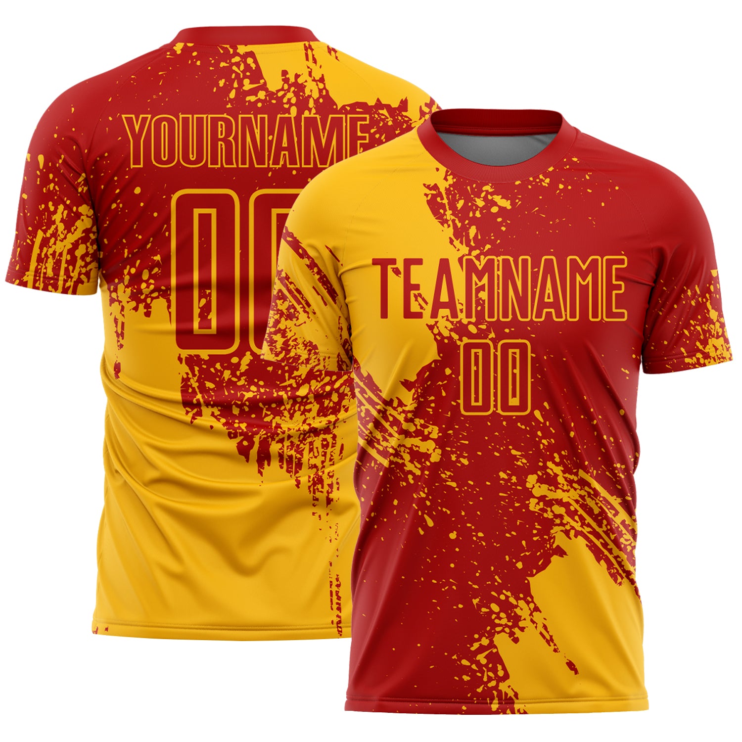 Custom Red Gold Abstract Brush Stroke Sports Sublimation Soccer Uniform Jersey