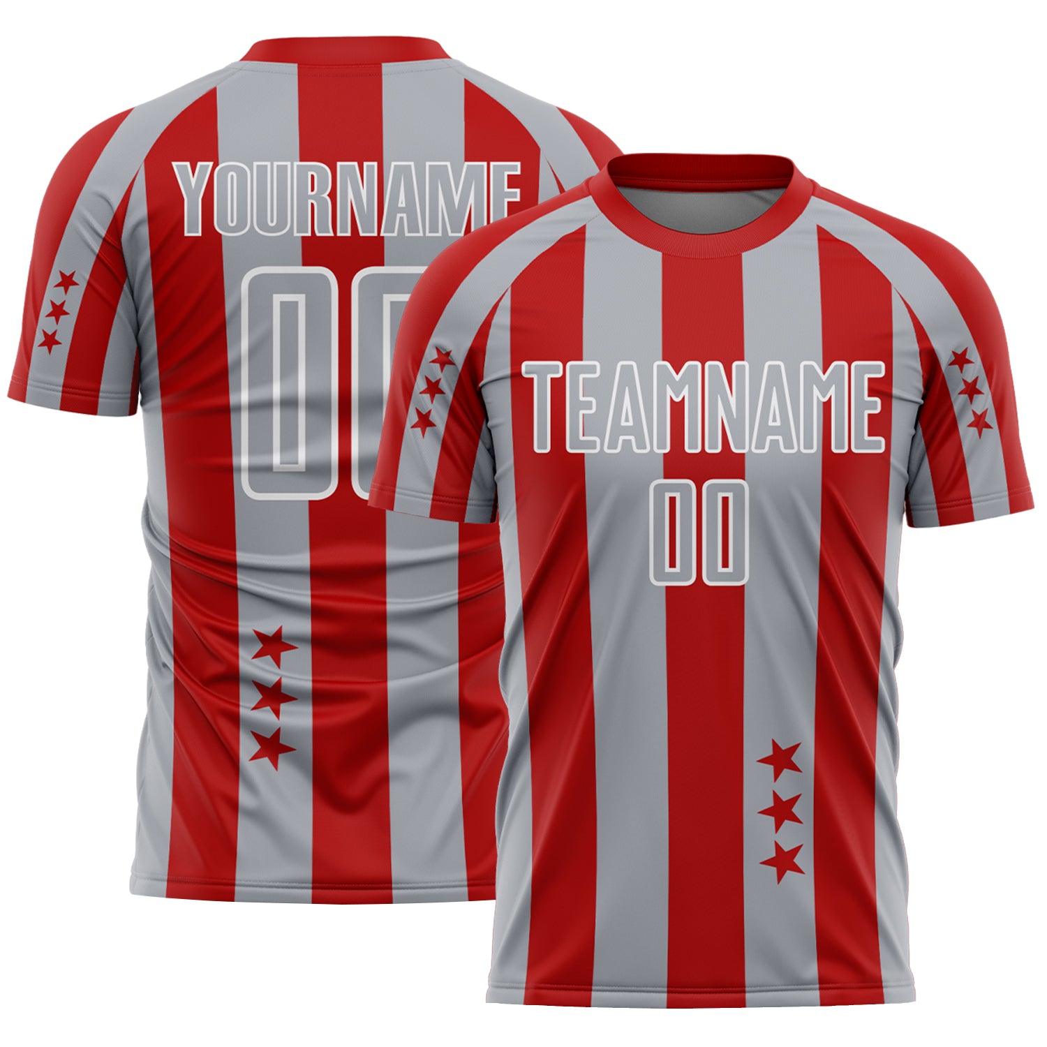 Custom Red Gray-White Stars And Stripes Sports Sublimation Soccer Uniform Jersey