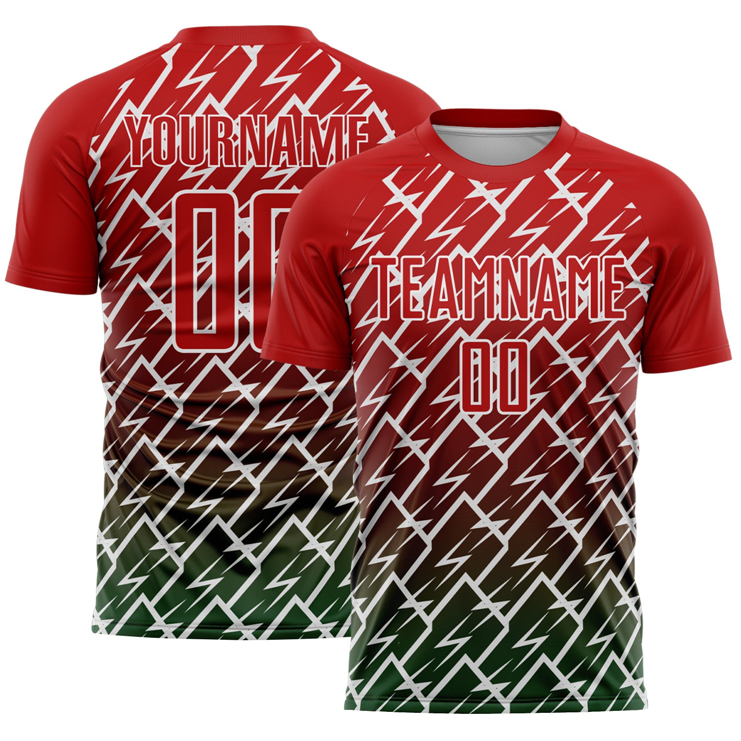Custom Red Green-White Lightning Sports Sublimation Soccer Uniform Jersey