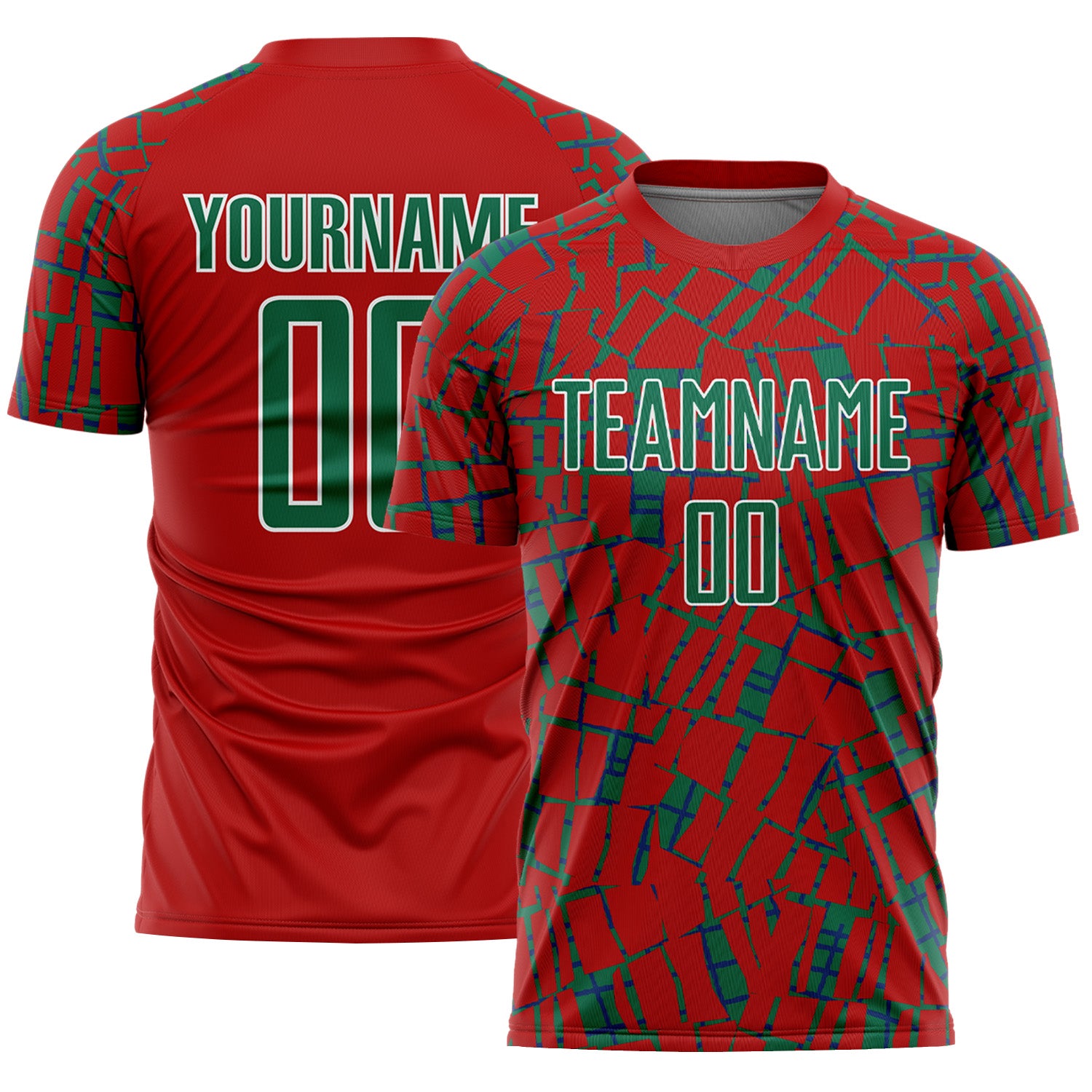 Custom Red Kelly Green-White Abstract Line Sports Sublimation Soccer Uniform Jersey