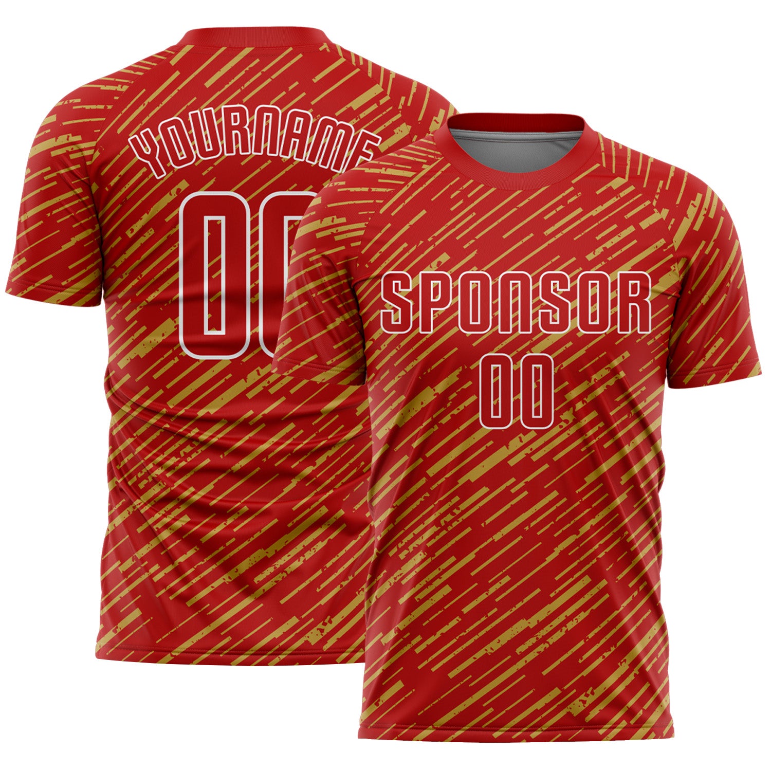 Custom Red Old Gold-White Line Sports Sublimation Soccer Uniform Jersey