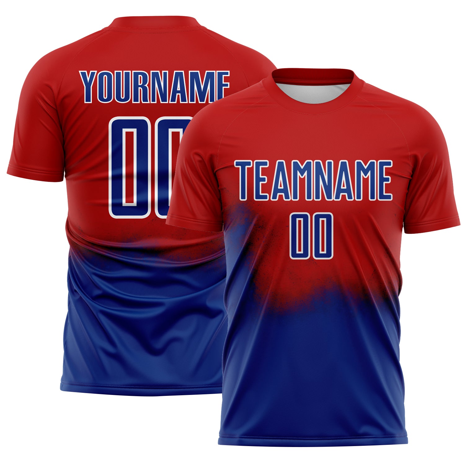 Custom Red Royal-White Brasil Spray Gradient Sublimation Soccer Uniform Jersey