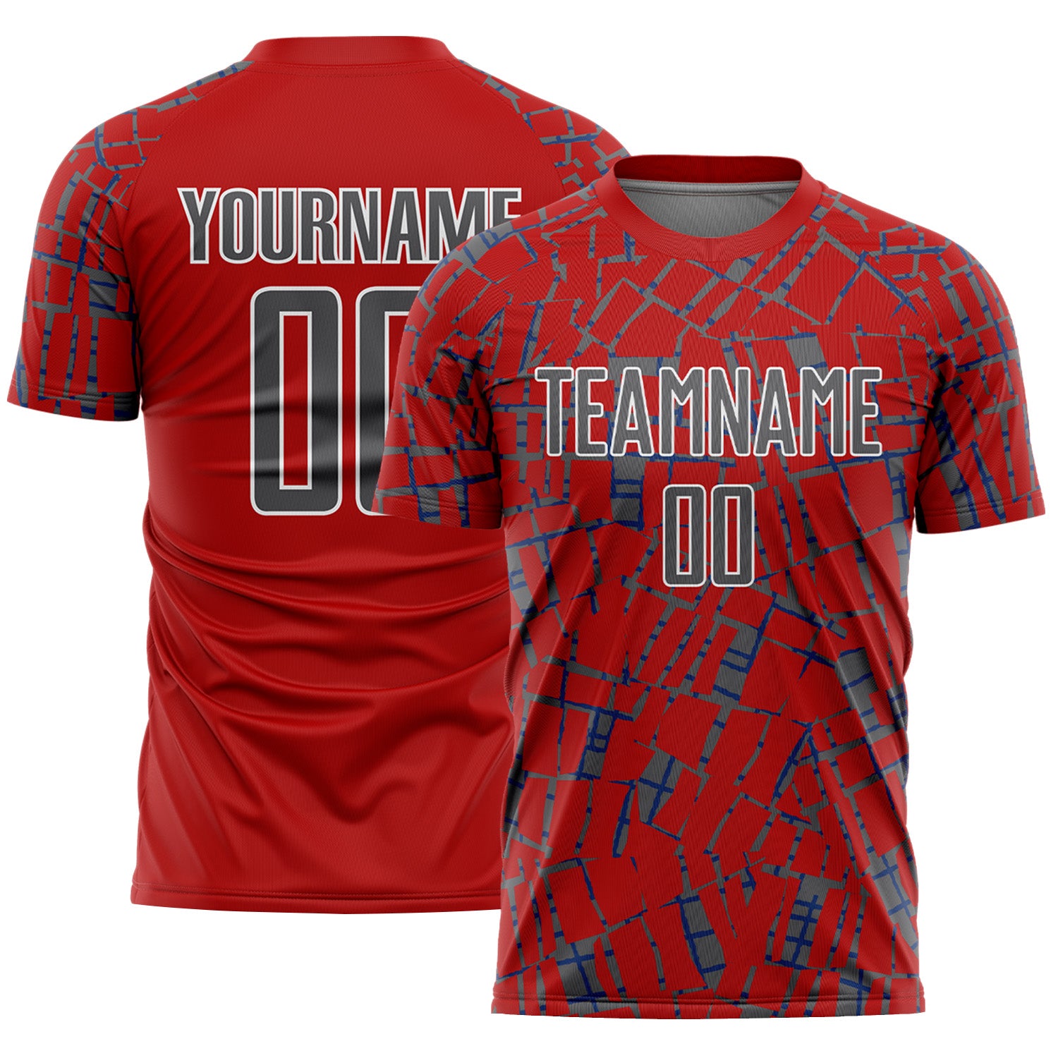 Custom Red Steel Gray-White Abstract Line Sports Sublimation Soccer Uniform Jersey