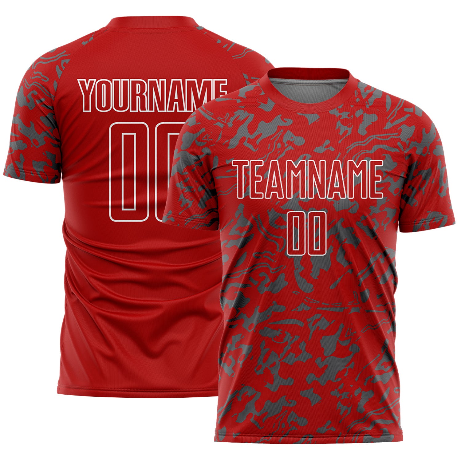 Custom Red Steel Gray-White Liquid Fluid Pattern Sports Sublimation Soccer Uniform Jersey