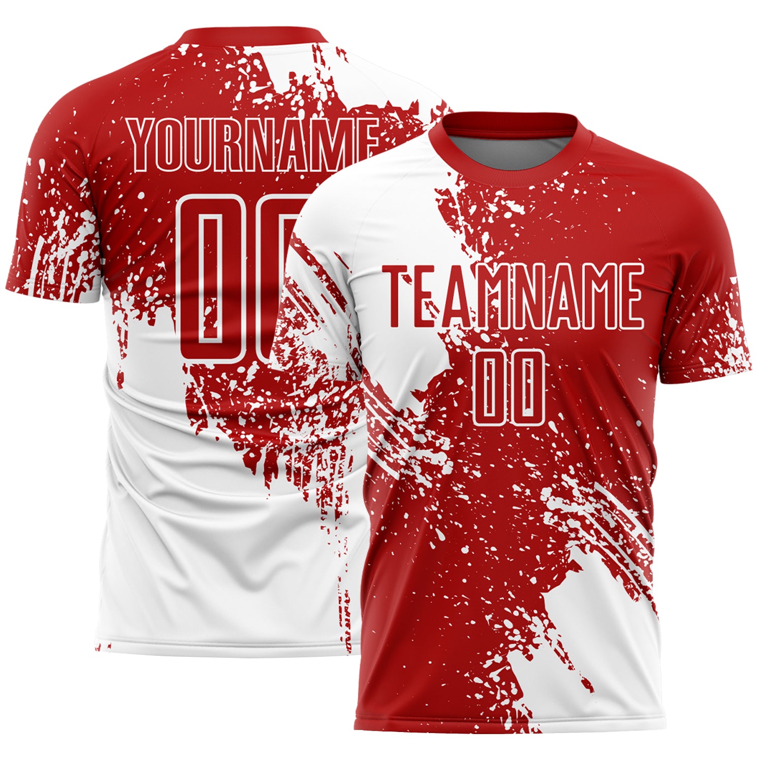Custom Red White Abstract Brush Stroke Sports Sublimation Soccer Uniform Jersey