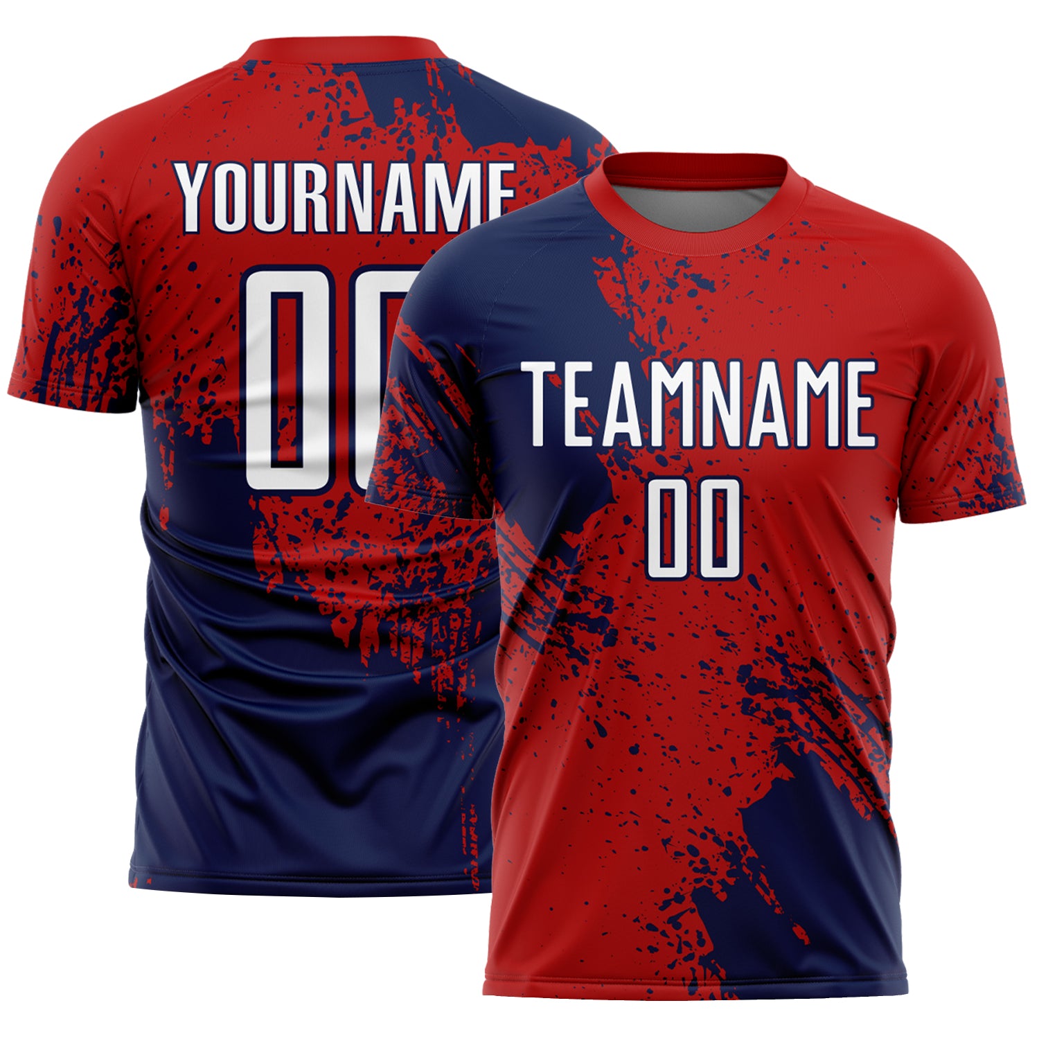 Custom Red White-Navy Abstract Brush Stroke Sports Sublimation Soccer Uniform Jersey