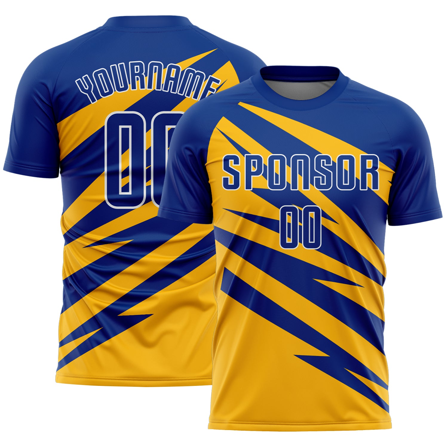 Custom Royal Gold-White Abstract Line Sports Sublimation Soccer Uniform Jersey