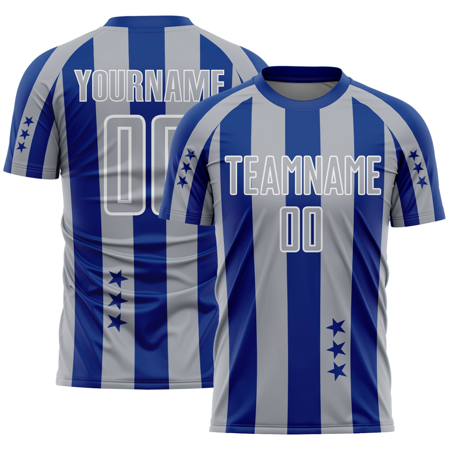 Custom Royal Gray-White Stars And Stripes Sports Sublimation Soccer Uniform Jersey