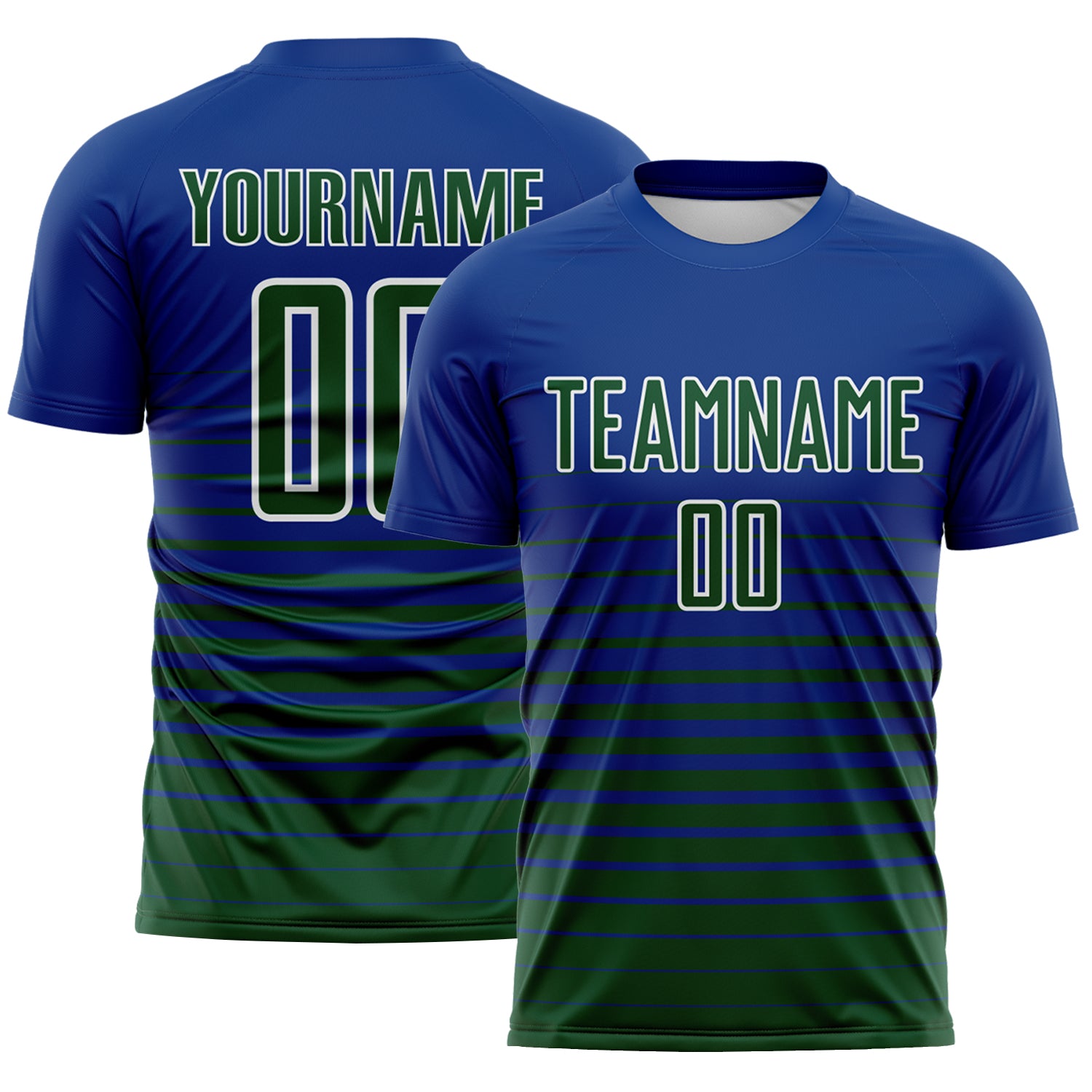 Custom Royal Green-White Gradient Pinstripe Sublimation Soccer Uniform Jersey