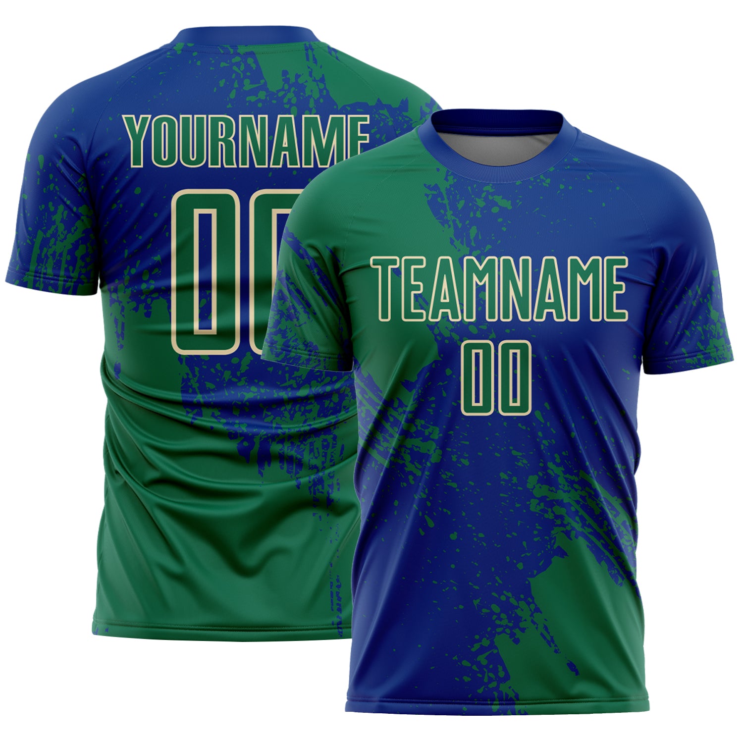 Custom Royal Kelly Green-Cream Abstract Brush Stroke Sports Sublimation Soccer Uniform Jersey