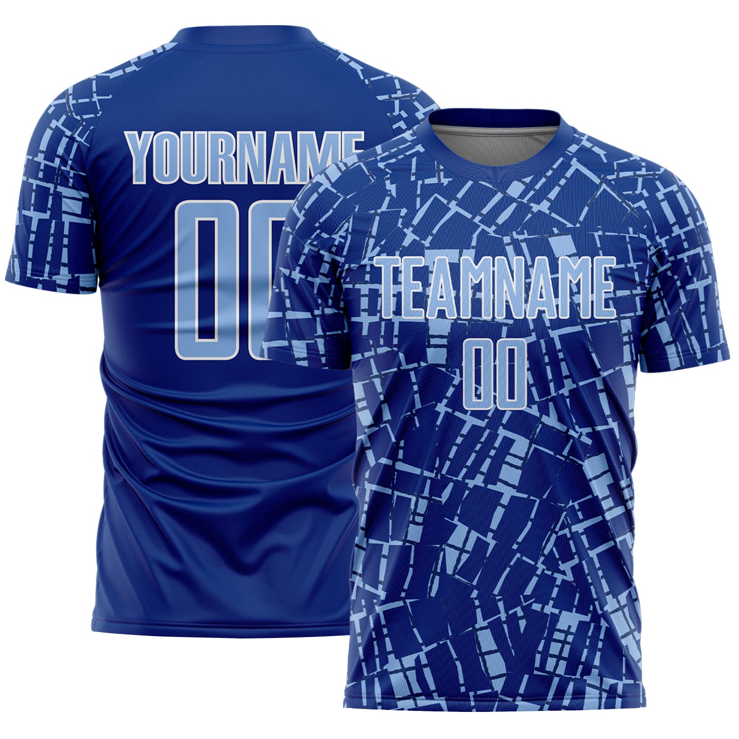 Custom Royal Light Blue-White Abstract Line Sports Sublimation Soccer Uniform Jersey