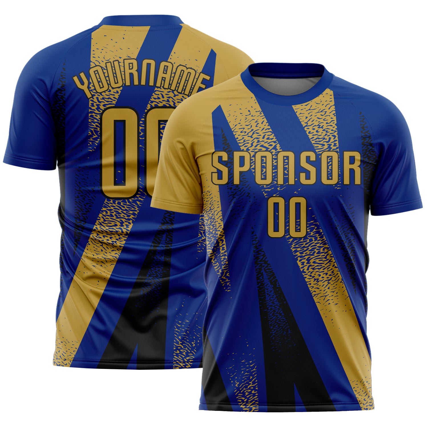 Custom Royal Old Gold-Black Radial Burst Sports Sublimation Soccer Uniform Jersey