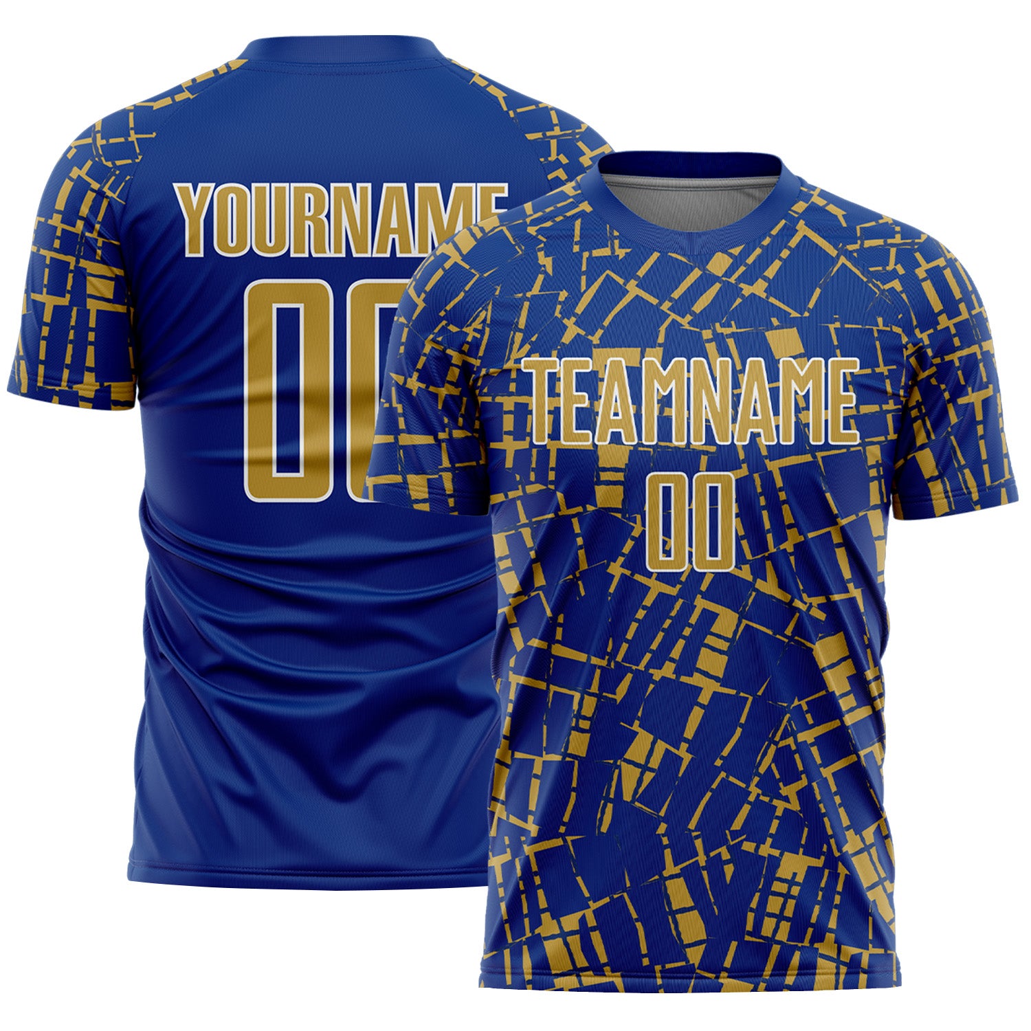 Custom Royal Old Gold-White Abstract Line Sports Sublimation Soccer Uniform Jersey