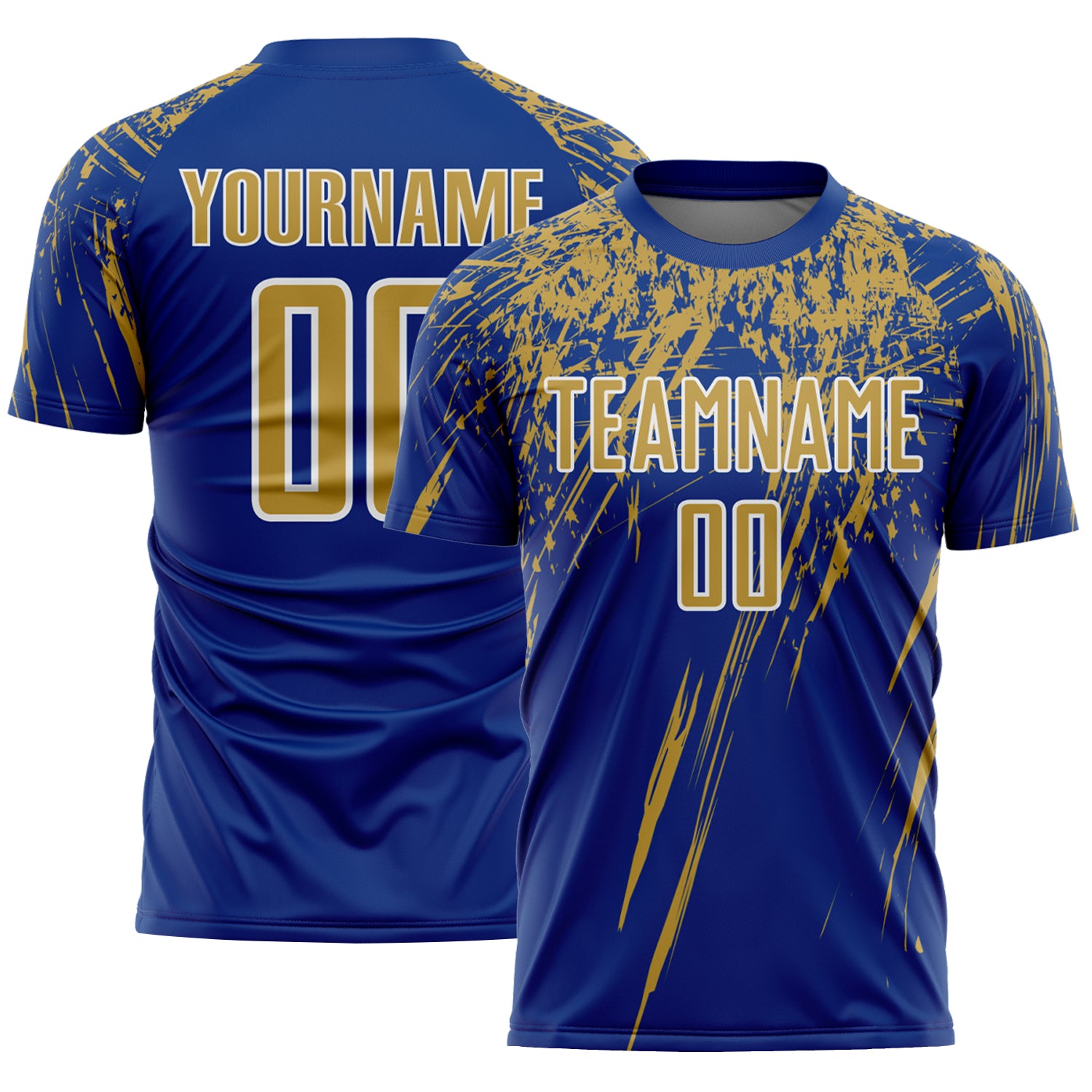 Custom Royal Old Gold-White Splash Sports Sublimation Soccer Uniform Jersey
