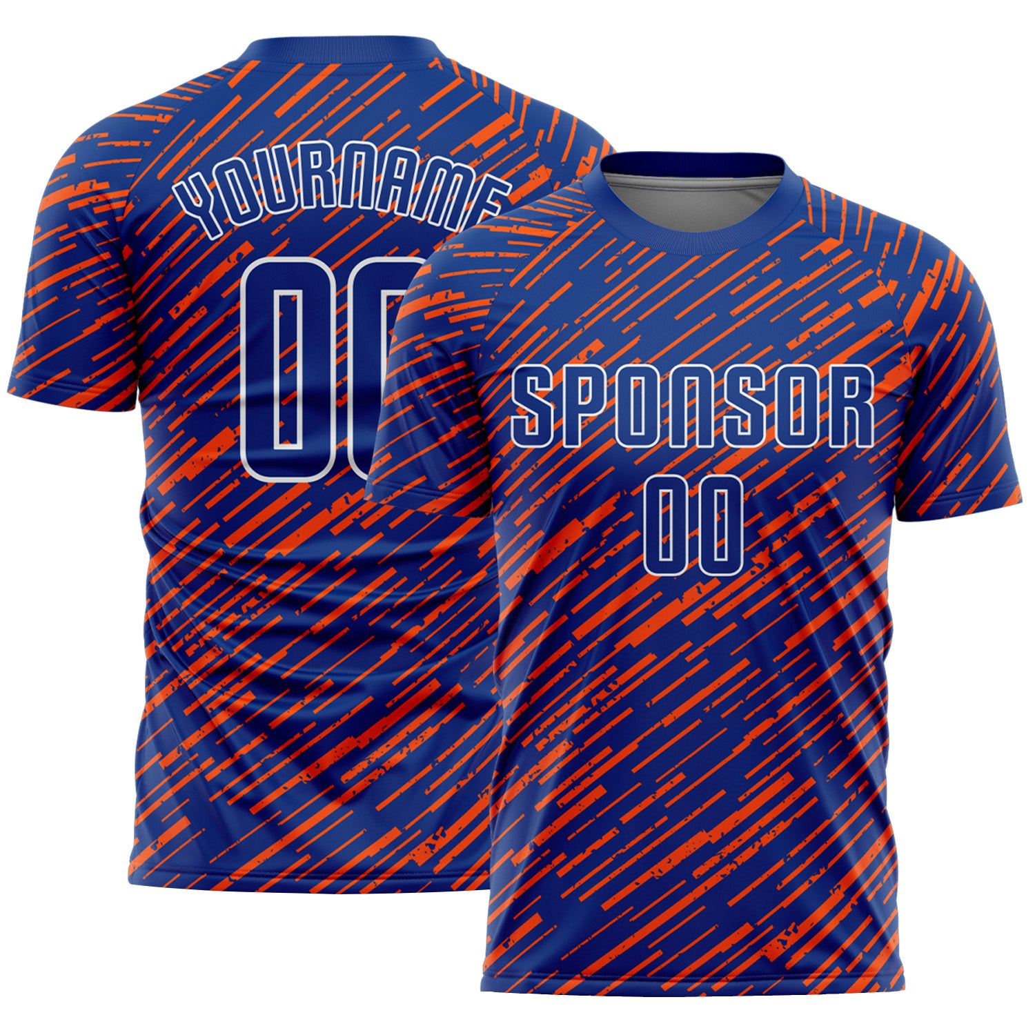 Custom Royal Orange-White Line Sports Sublimation Soccer Uniform Jersey