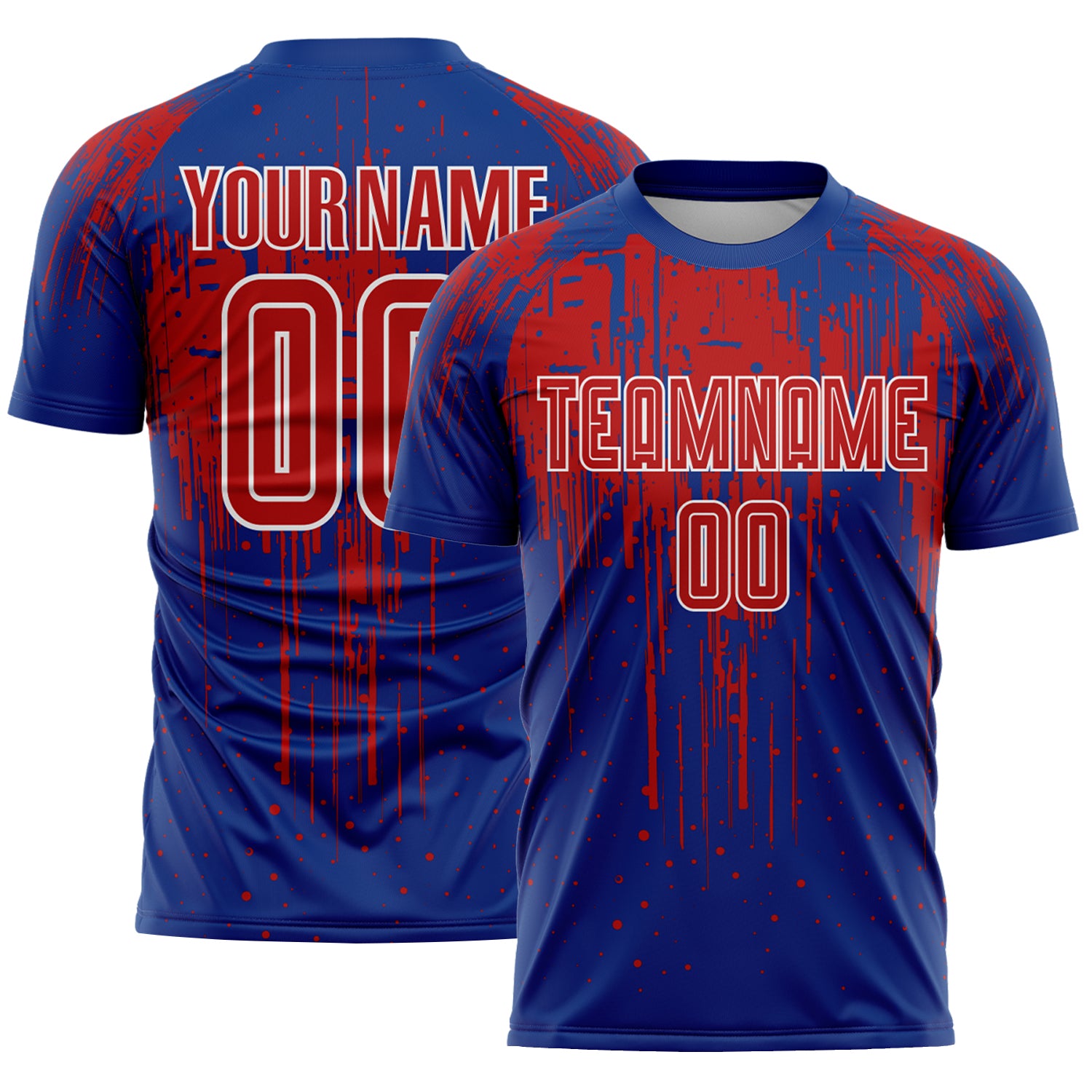 Custom Royal Red-White Dripping Splatte Pattern Sports Sublimation Soccer Uniform Jersey