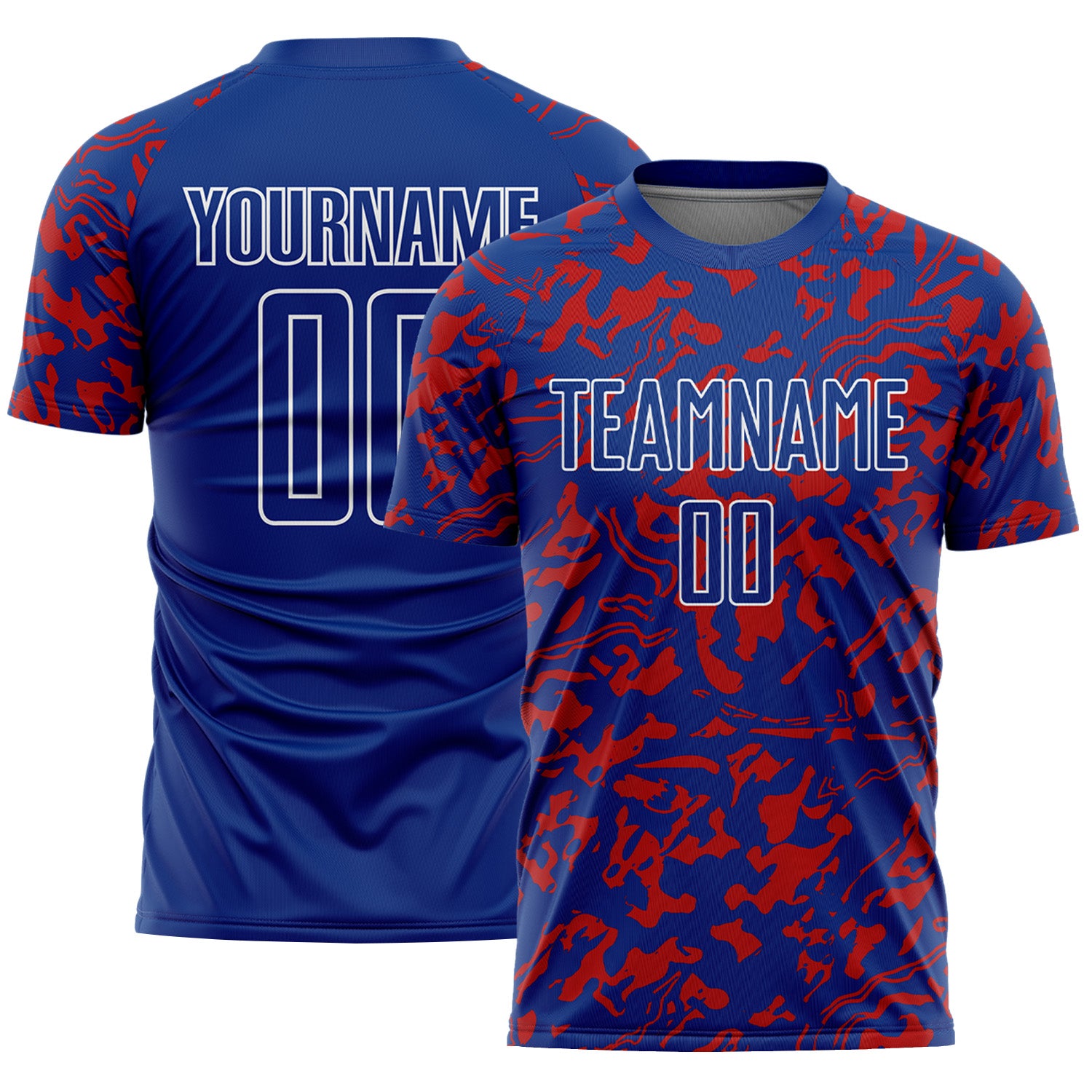 Custom Royal Red-White Liquid Fluid Pattern Sports Sublimation Soccer Uniform Jersey
