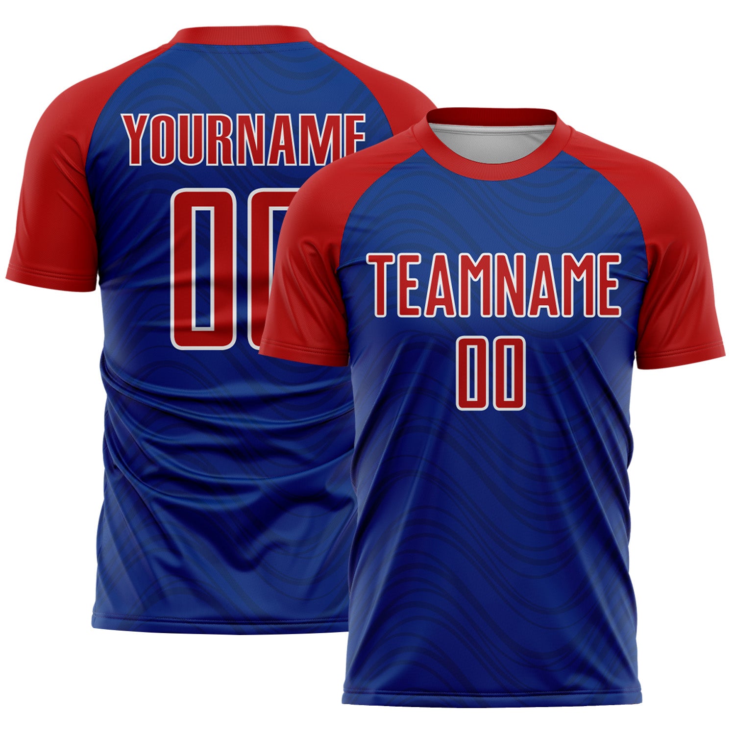 Custom Royal Red-White Wavy Lines Sports Sublimation Soccer Uniform Jersey