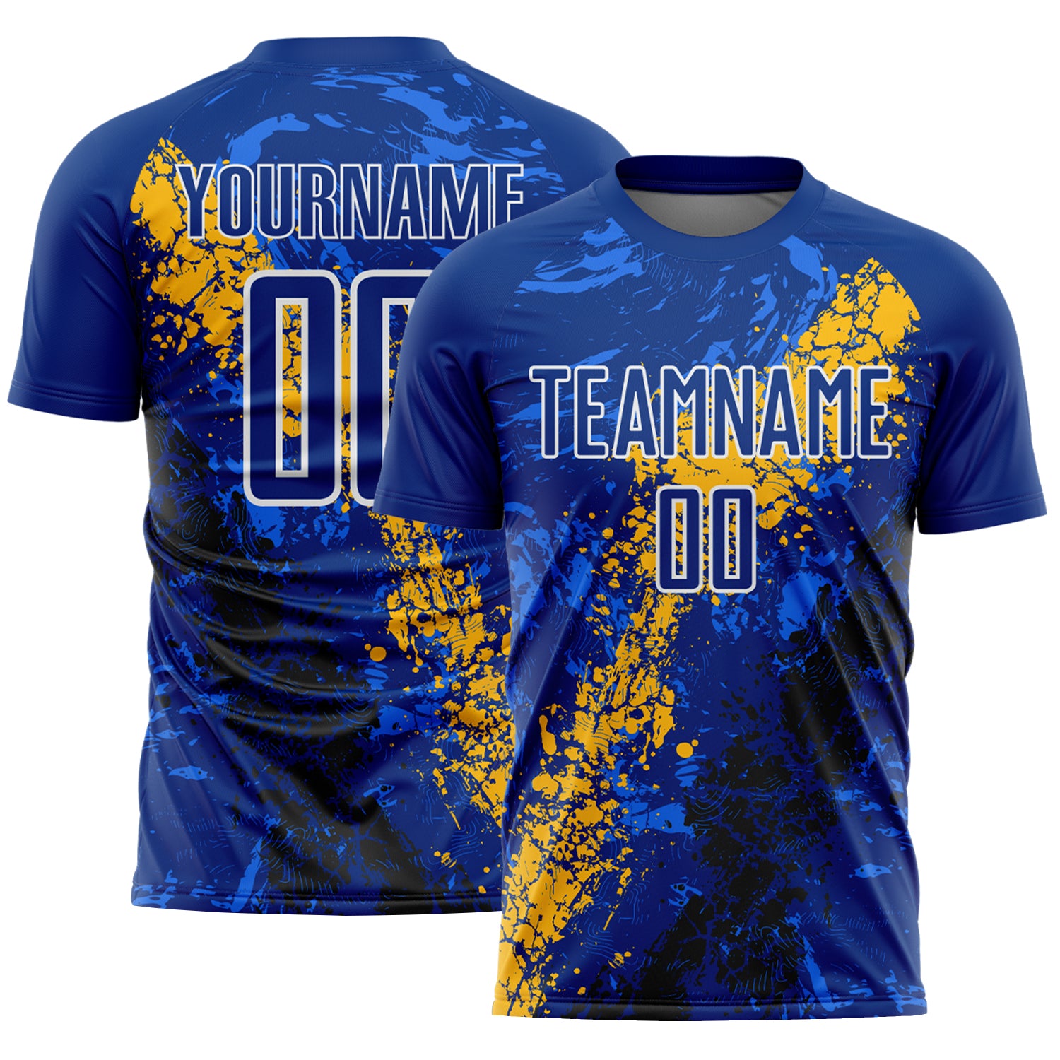 Custom Royal White Gold-Black Dripping Splatter Cracked Texture Sublimation Soccer Uniform Jersey