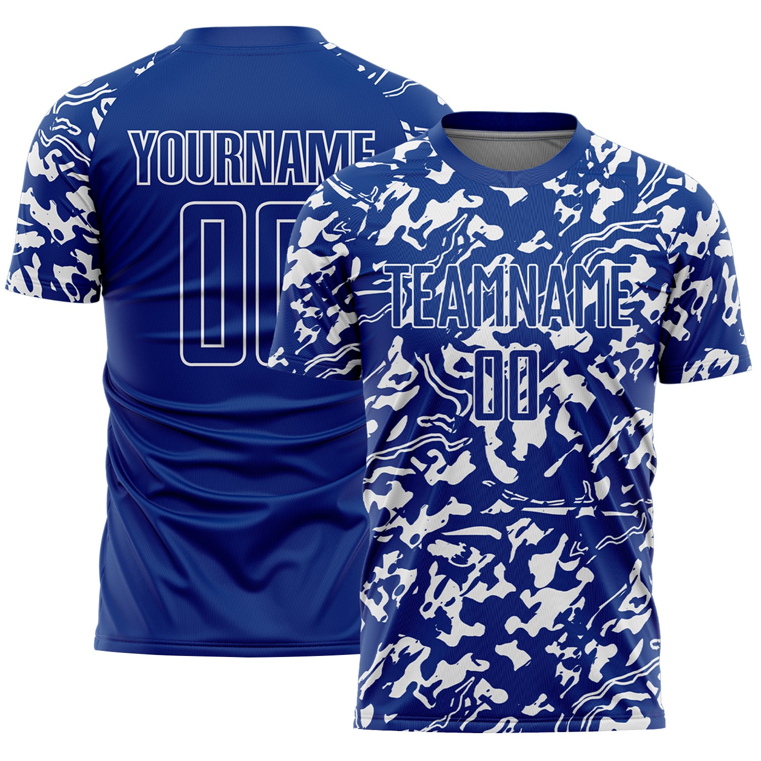 Custom Royal White Liquid Fluid Pattern Sports Sublimation Soccer Uniform Jersey