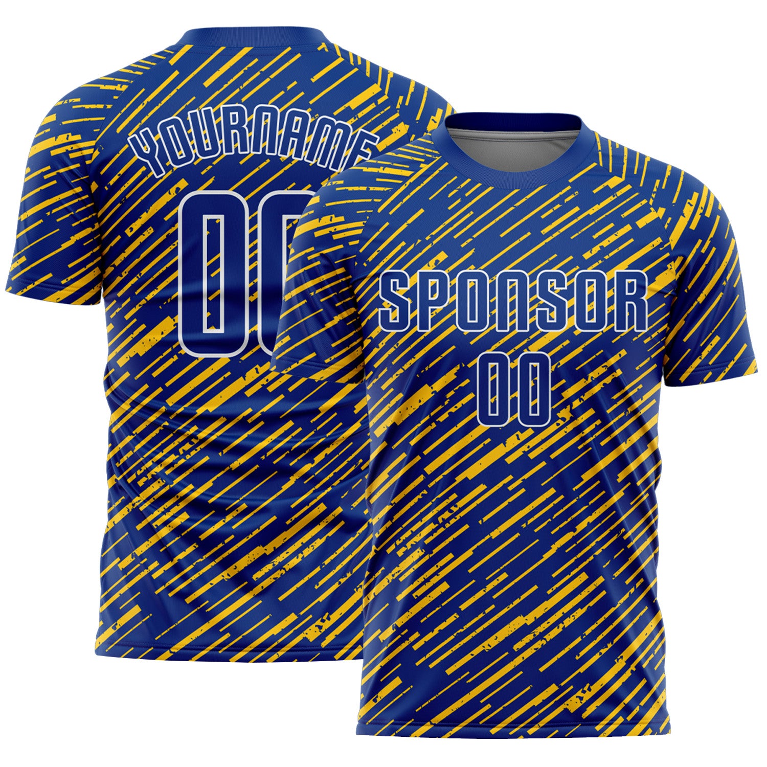 Custom Royal Yellow-White Line Sports Sublimation Soccer Uniform Jersey