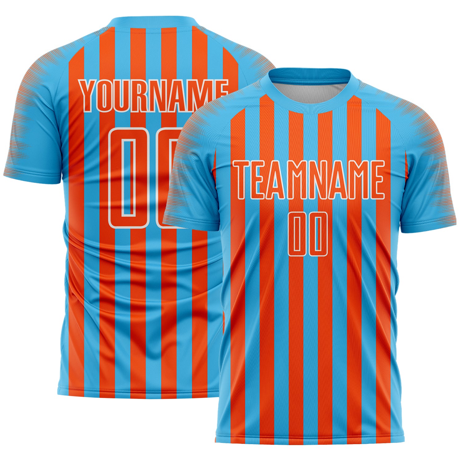 Custom Sky Blue Orange-White Stripe Sports Sublimation Soccer Uniform Jersey