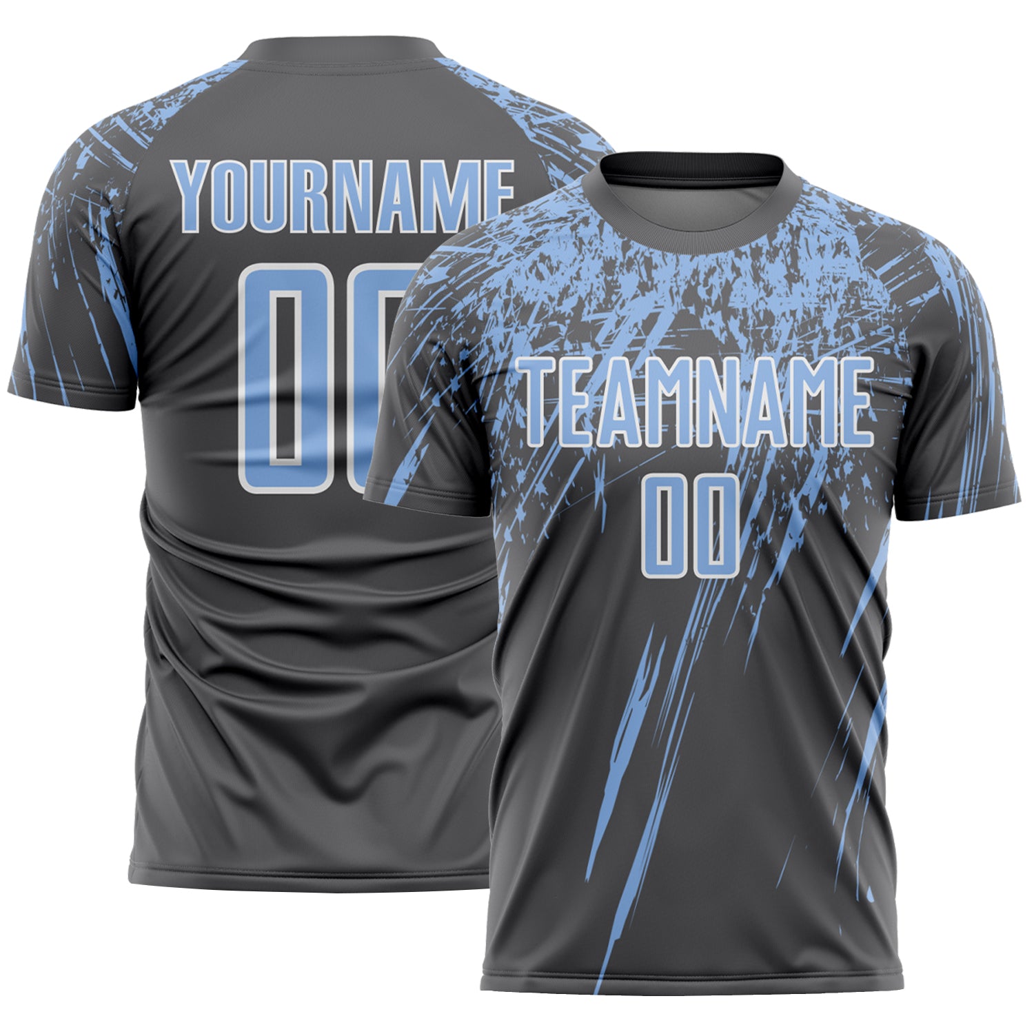 Custom Steel Gray Light Blue-White Splash Sports Sublimation Soccer Uniform Jersey