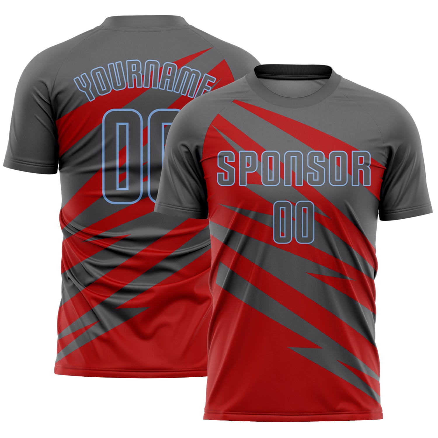 Custom Steel Gray Red-Light Blue Abstract Line Sports Sublimation Soccer Uniform Jersey