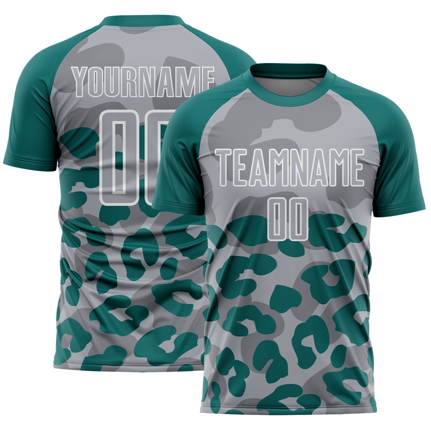 Custom Teal Gray-White Animal Leopard Print Sports Sublimation Soccer Uniform Jersey