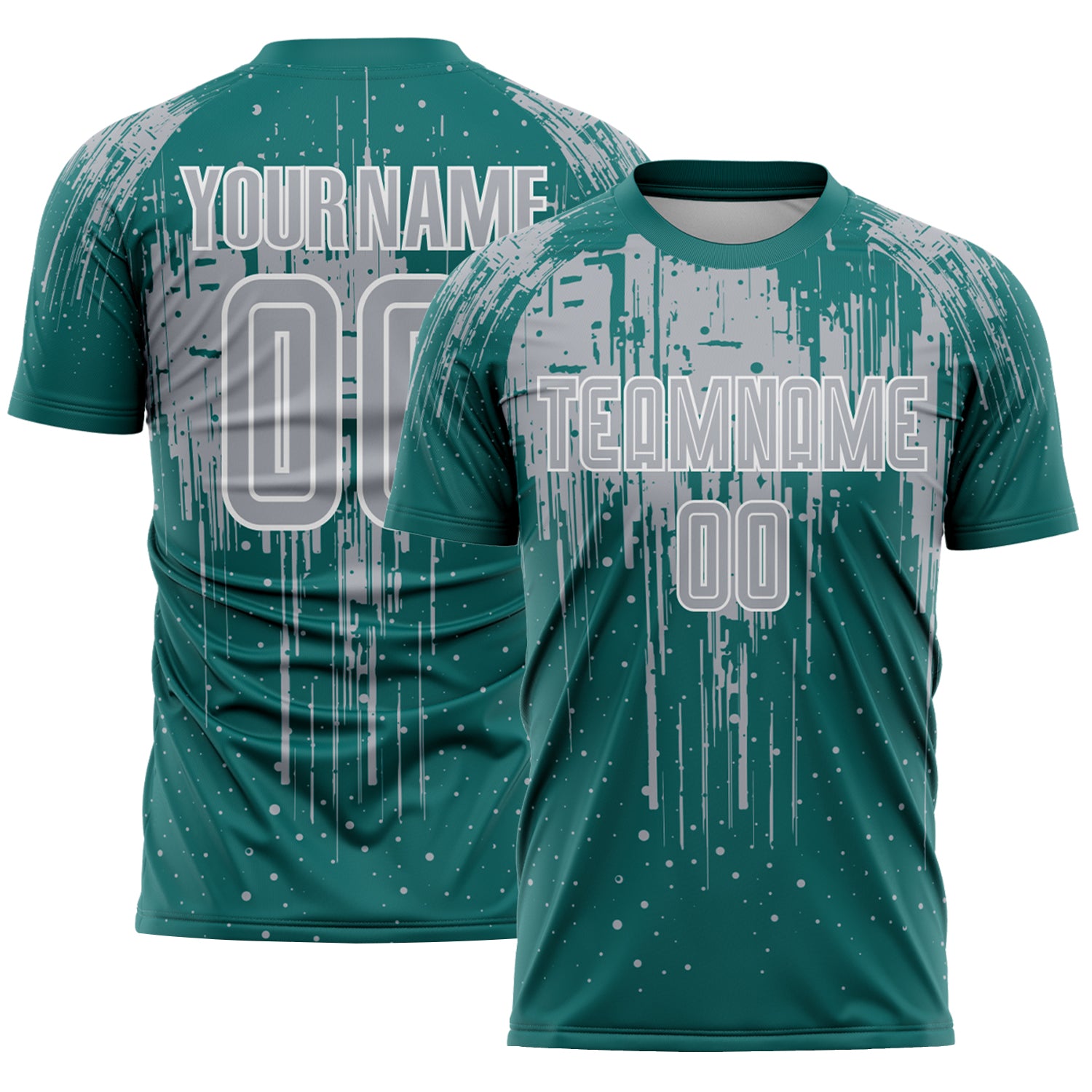 Custom Teal Gray-White Dripping Splatte Pattern Sports Sublimation Soccer Uniform Jersey