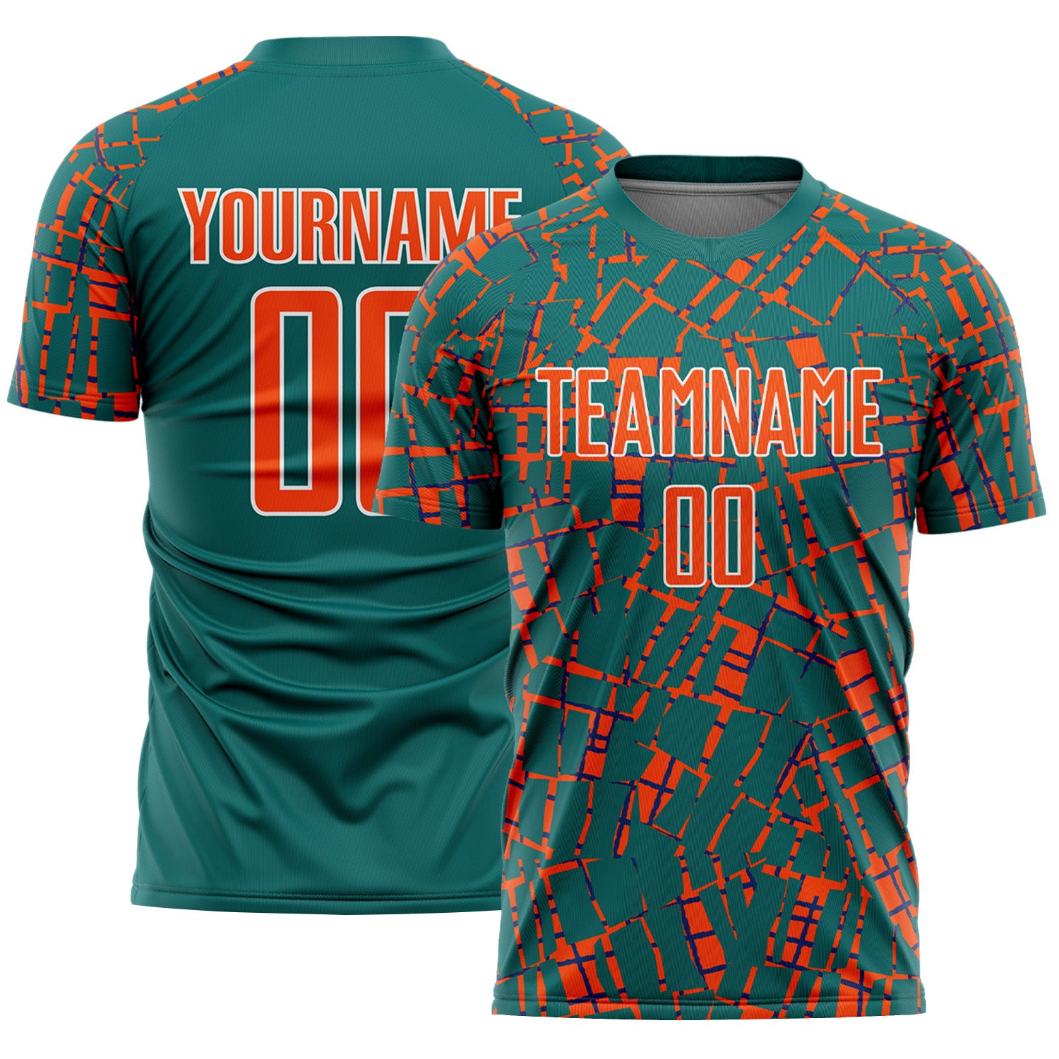 Custom Teal Orange-White Abstract Line Sports Sublimation Soccer Uniform Jersey