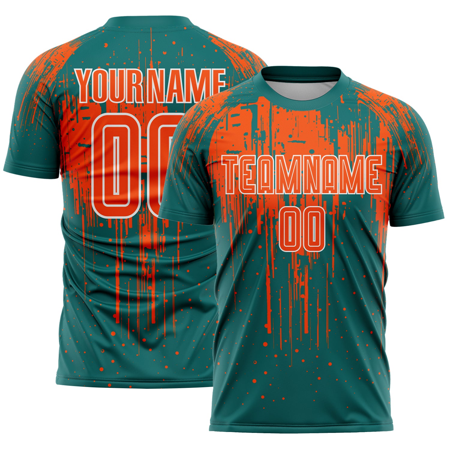Custom Teal Orange-White Dripping Splatte Pattern Sports Sublimation Soccer Uniform Jersey