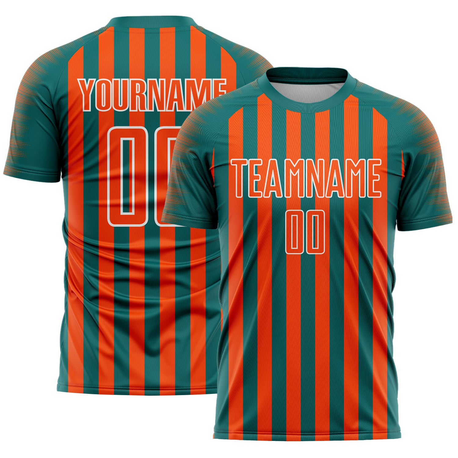 Custom Teal Orange-White Stripe Sports Sublimation Soccer Uniform Jersey
