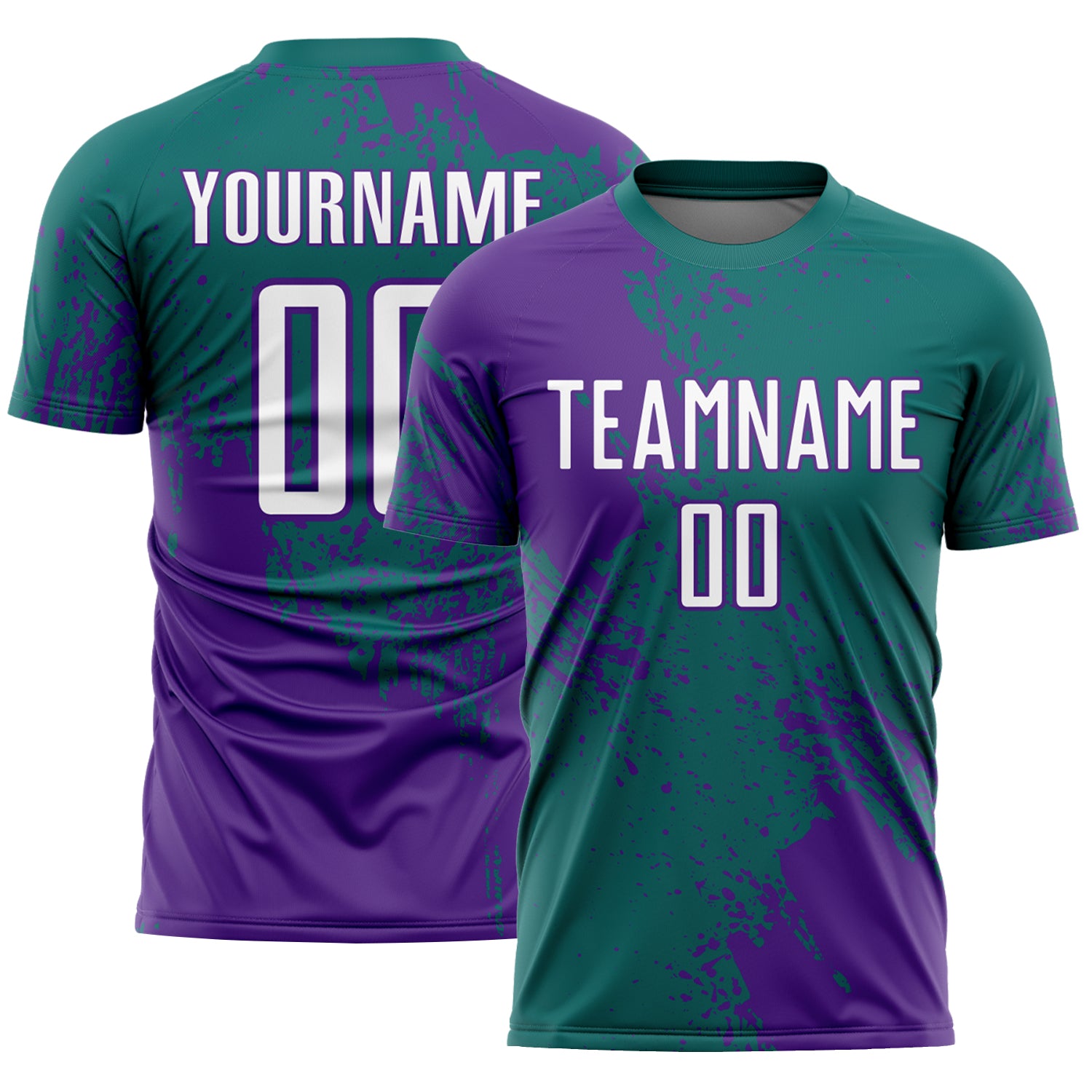 Custom Teal White-Purple Abstract Brush Stroke Sports Sublimation Soccer Uniform Jersey