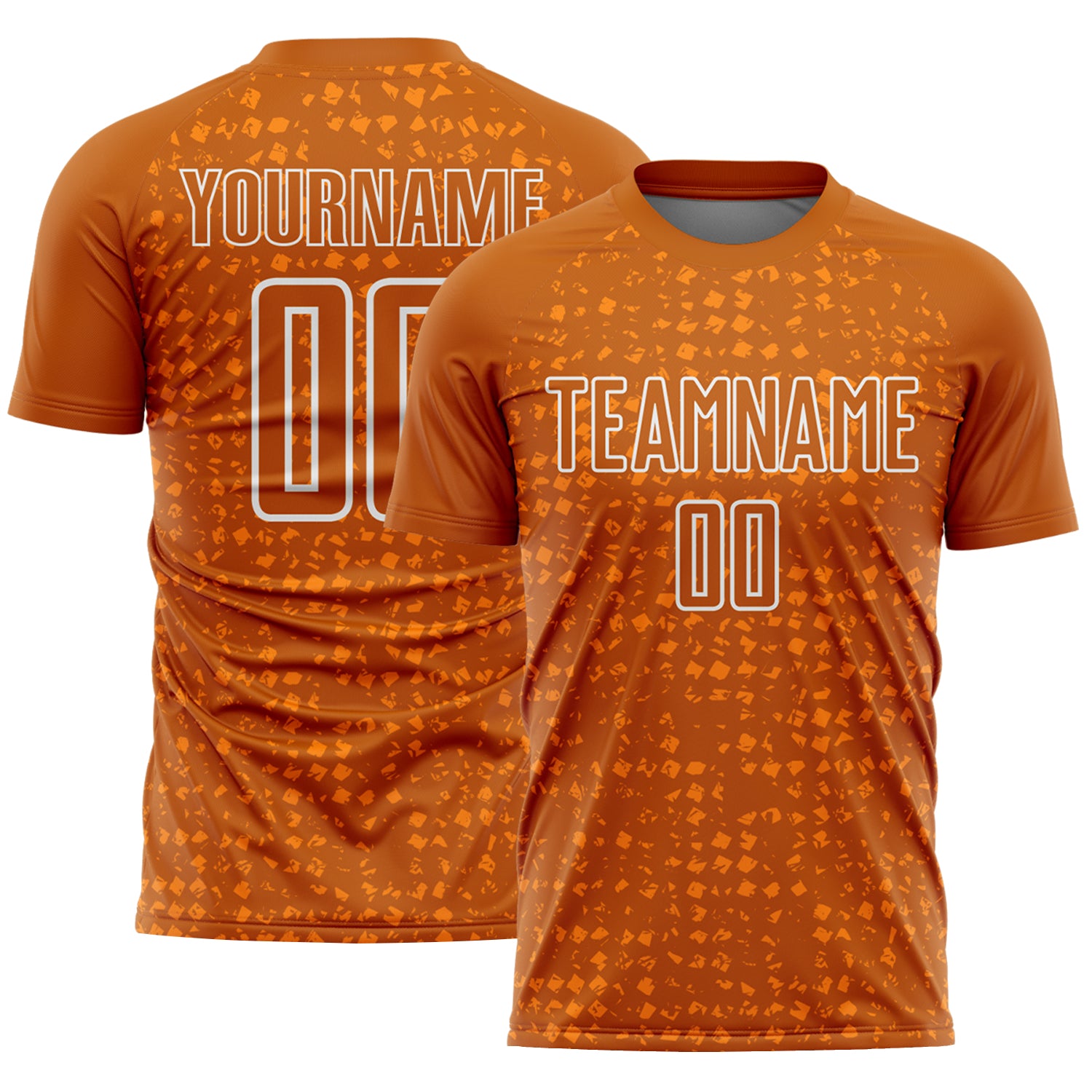 Custom Texas Orange White-Bay Orange Digital Geometric Fragment Speckles Sublimation Soccer Uniform Jersey