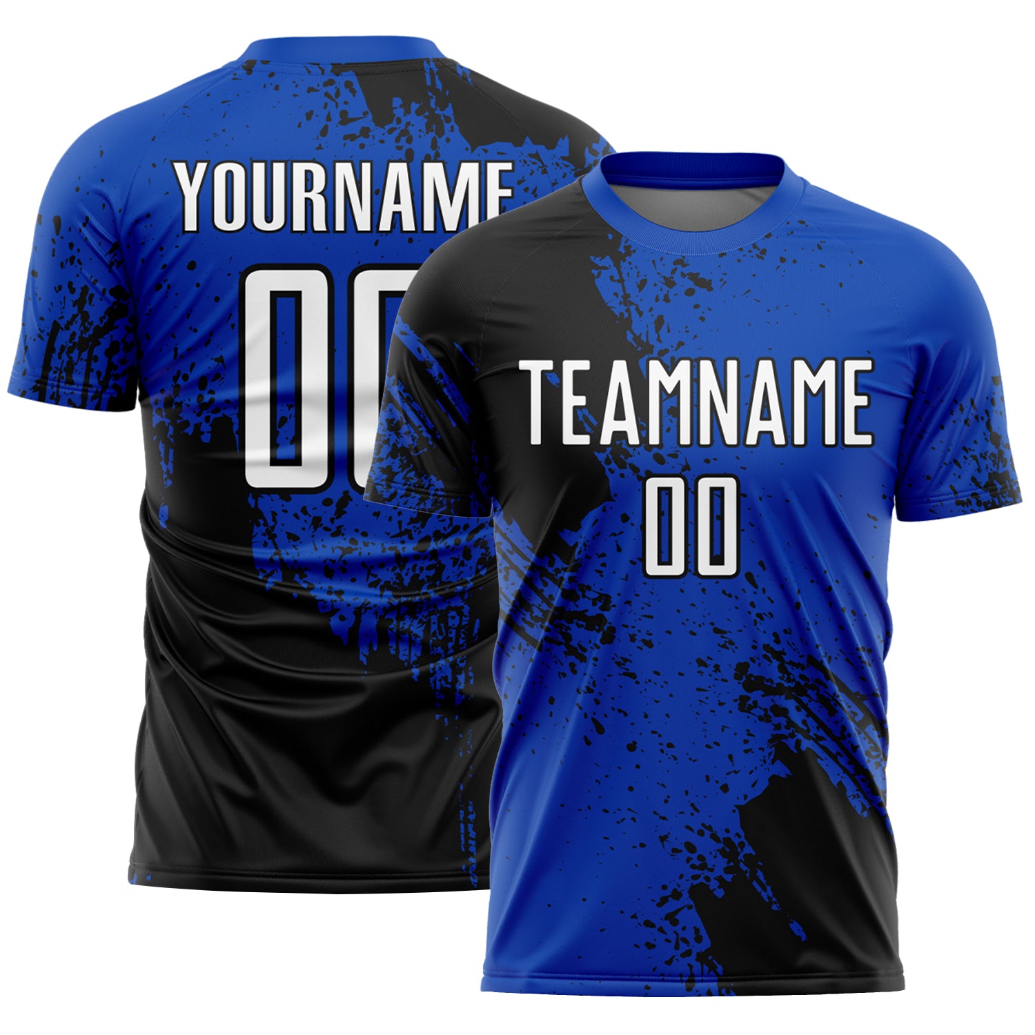 Custom Thunder Blue White-Black Abstract Brush Stroke Sports Sublimation Soccer Uniform Jersey