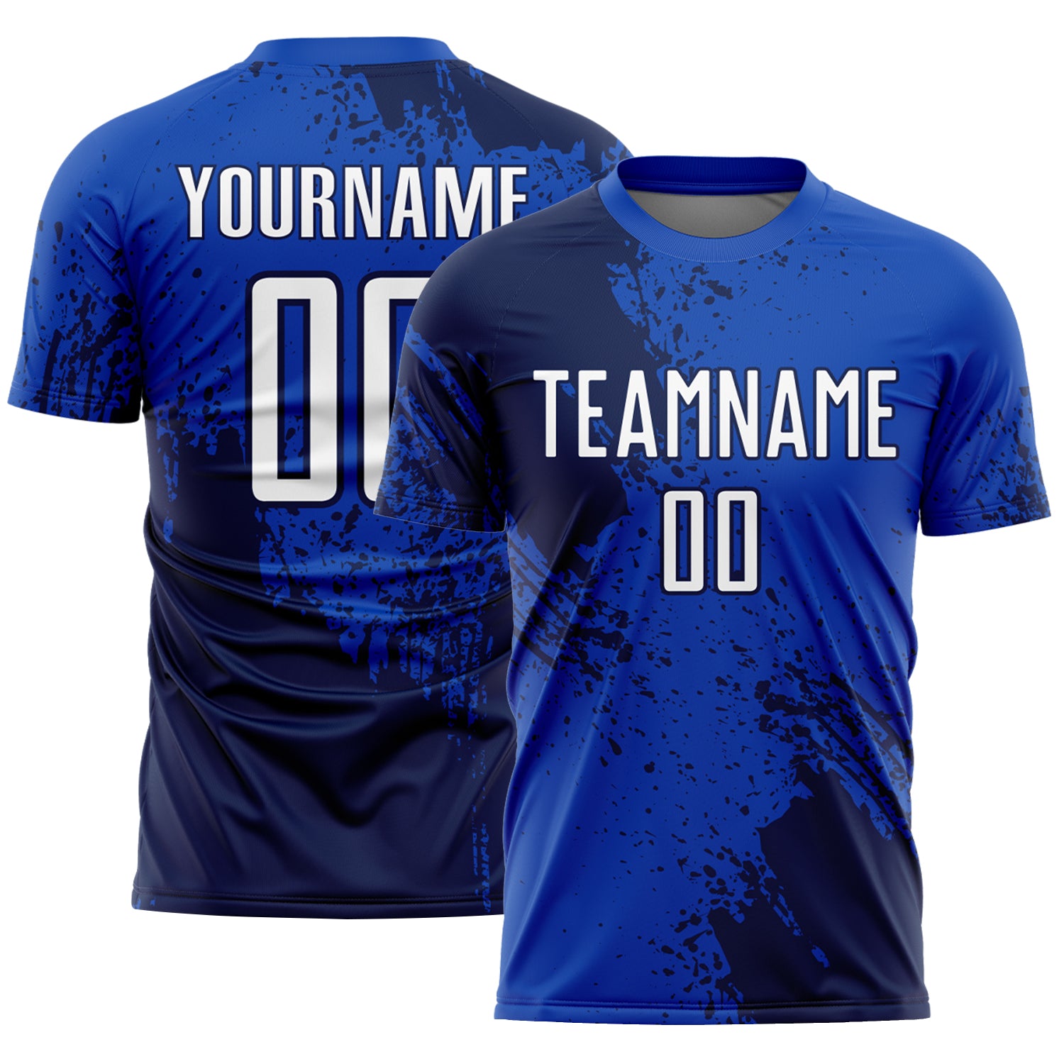 Custom Thunder Blue White-Navy Abstract Brush Stroke Sports Sublimation Soccer Uniform Jersey
