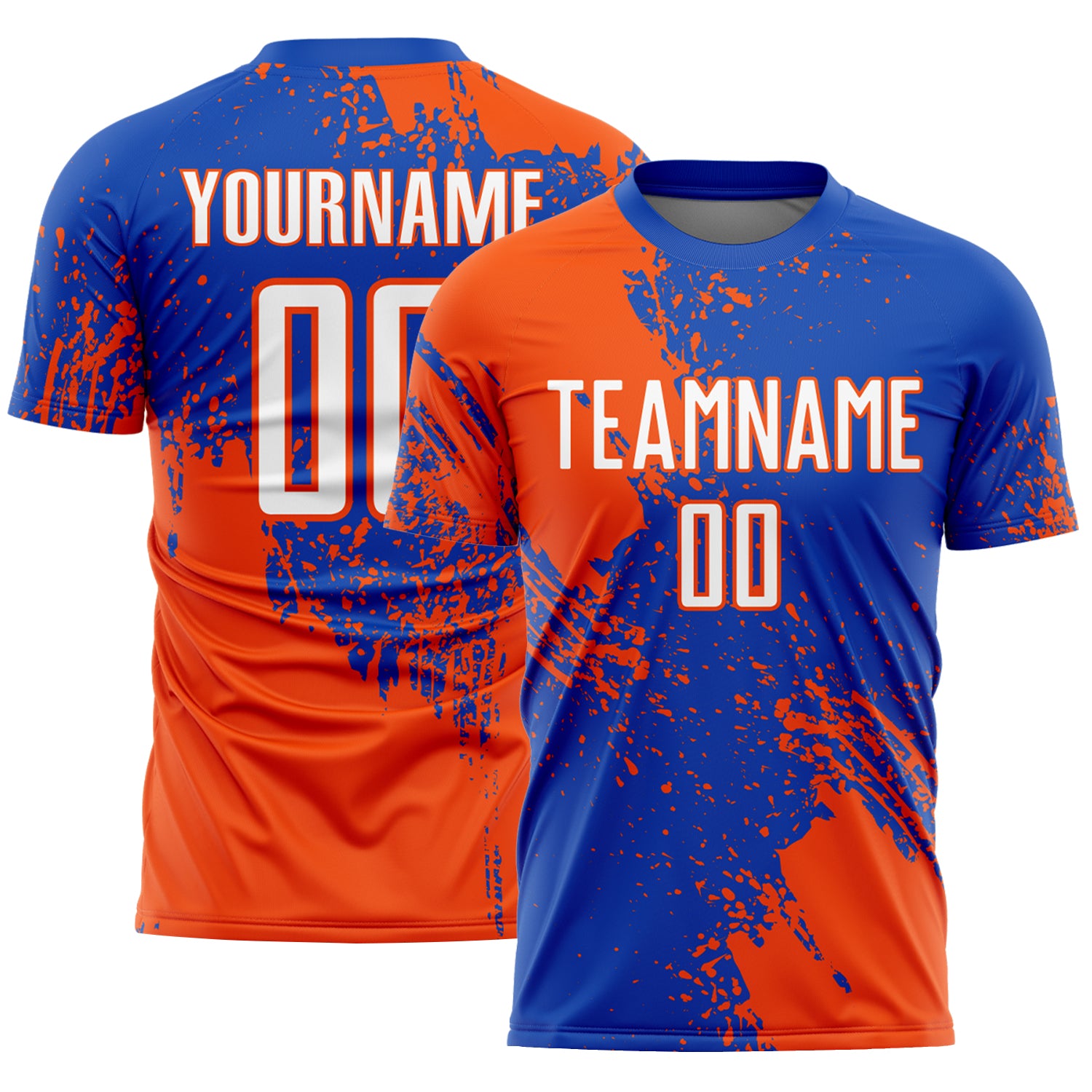 Custom Thunder Blue White-Orange Abstract Brush Stroke Sports Sublimation Soccer Uniform Jersey