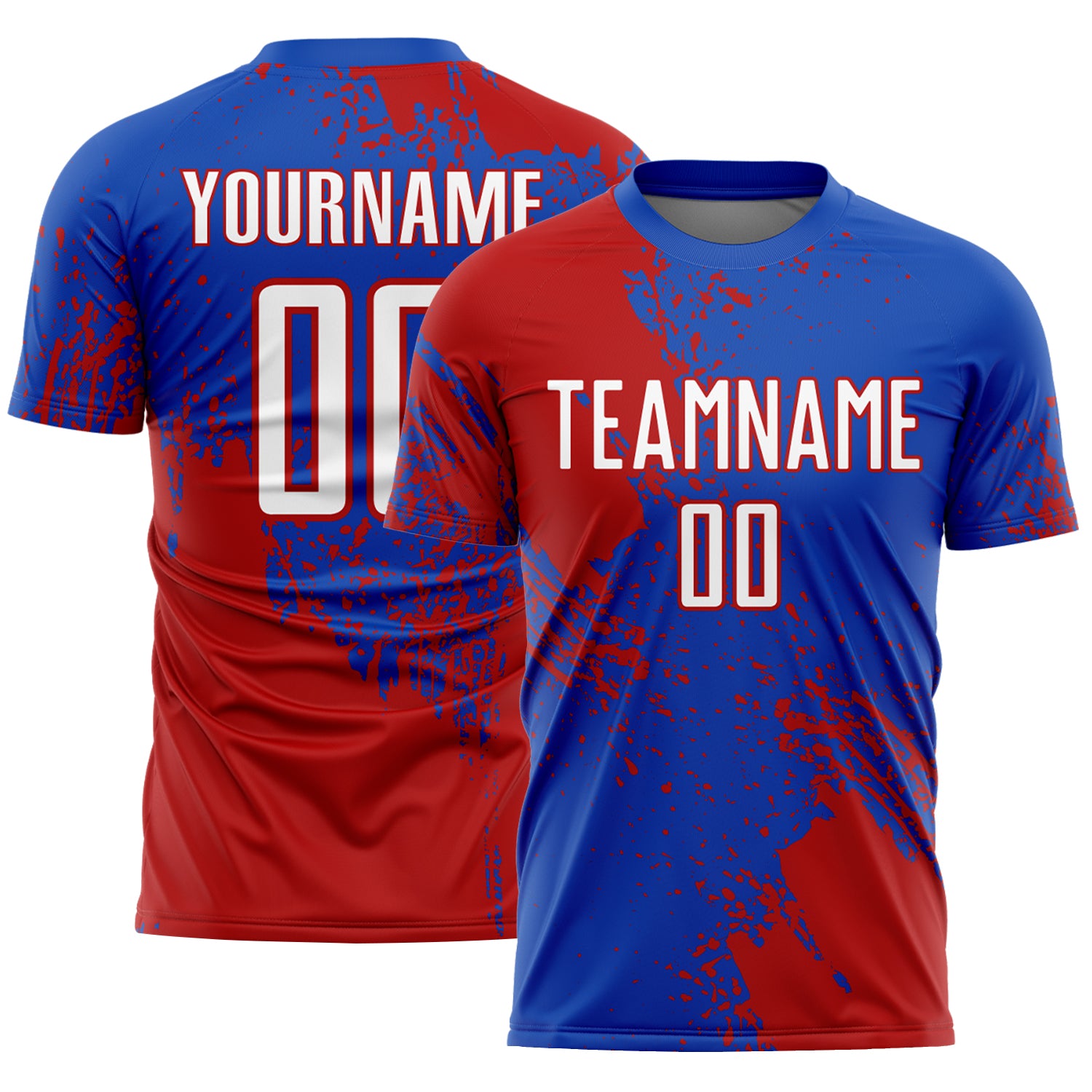 Custom Thunder Blue White-Red Abstract Brush Stroke Sports Sublimation Soccer Uniform Jersey
