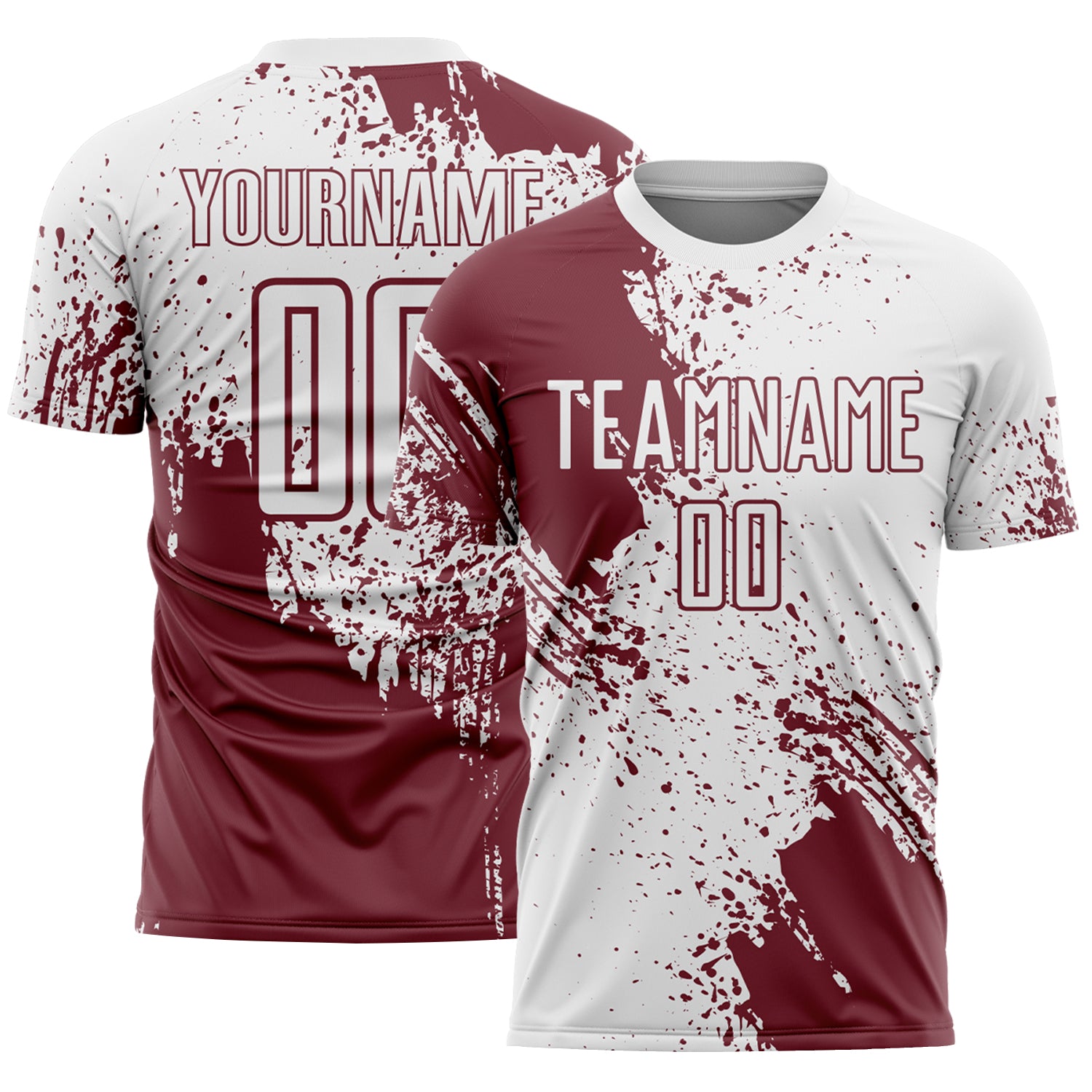 Custom White Burgundy Abstract Brush Stroke Sports Sublimation Soccer Uniform Jersey